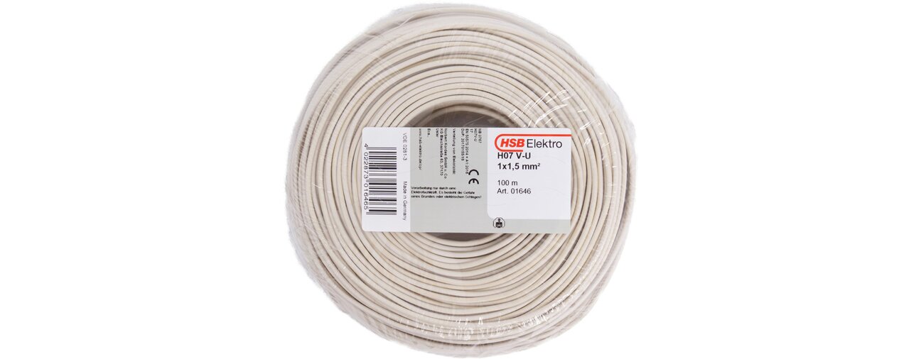Aderleitung-H07V-U-15-mm-Weiss-100-m HSB Aderleitung H07V-U 1,5mm², 100m, weiß