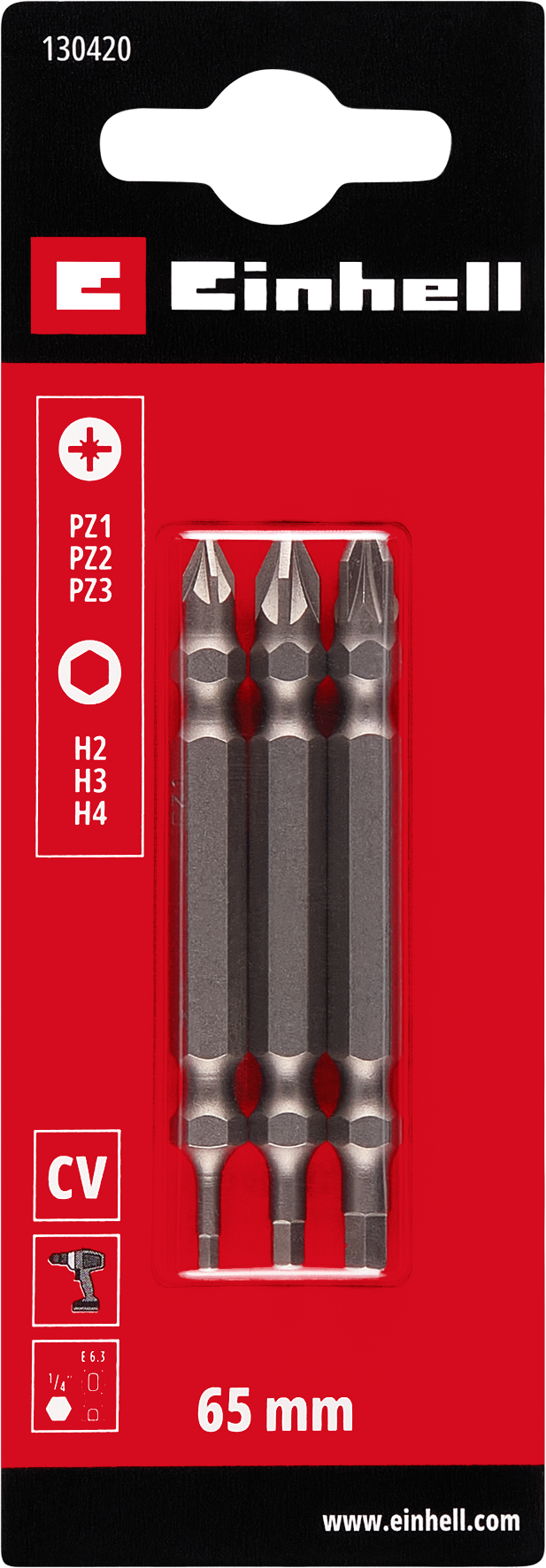 Einhell Doppel-Bit-Set, 65 mm, PZ/Hex