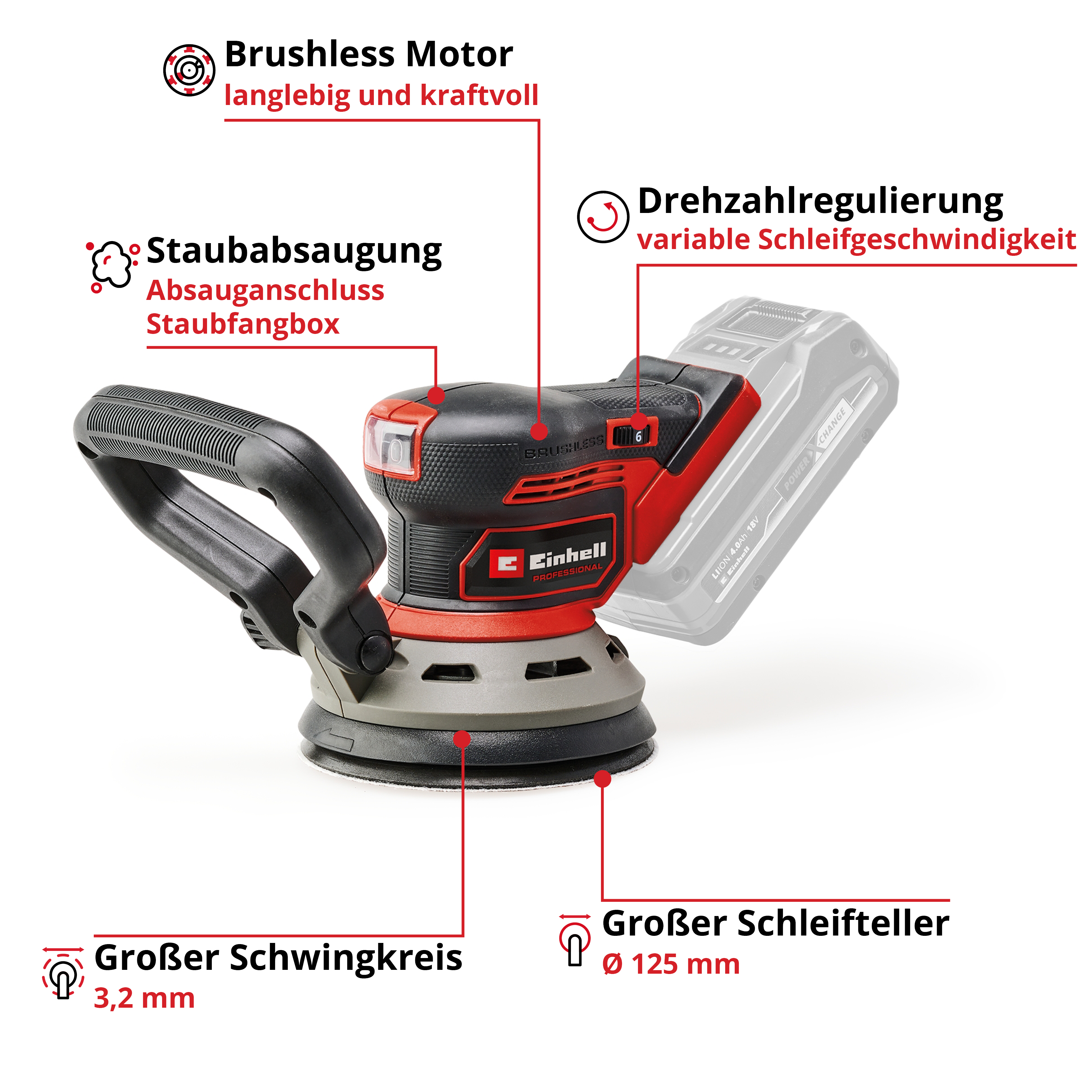 Einhell Akku-Exzenterschleifer TP-RS 18/32 Li BL - Solo