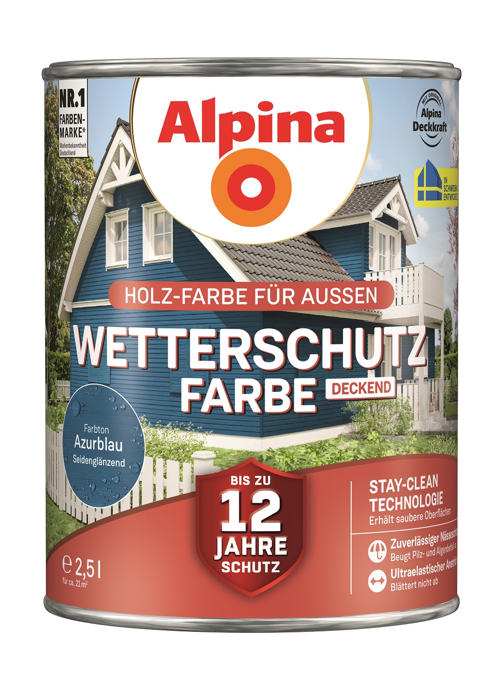 Alpina Wetterschutz-Farbe Azurblau, 2,5L