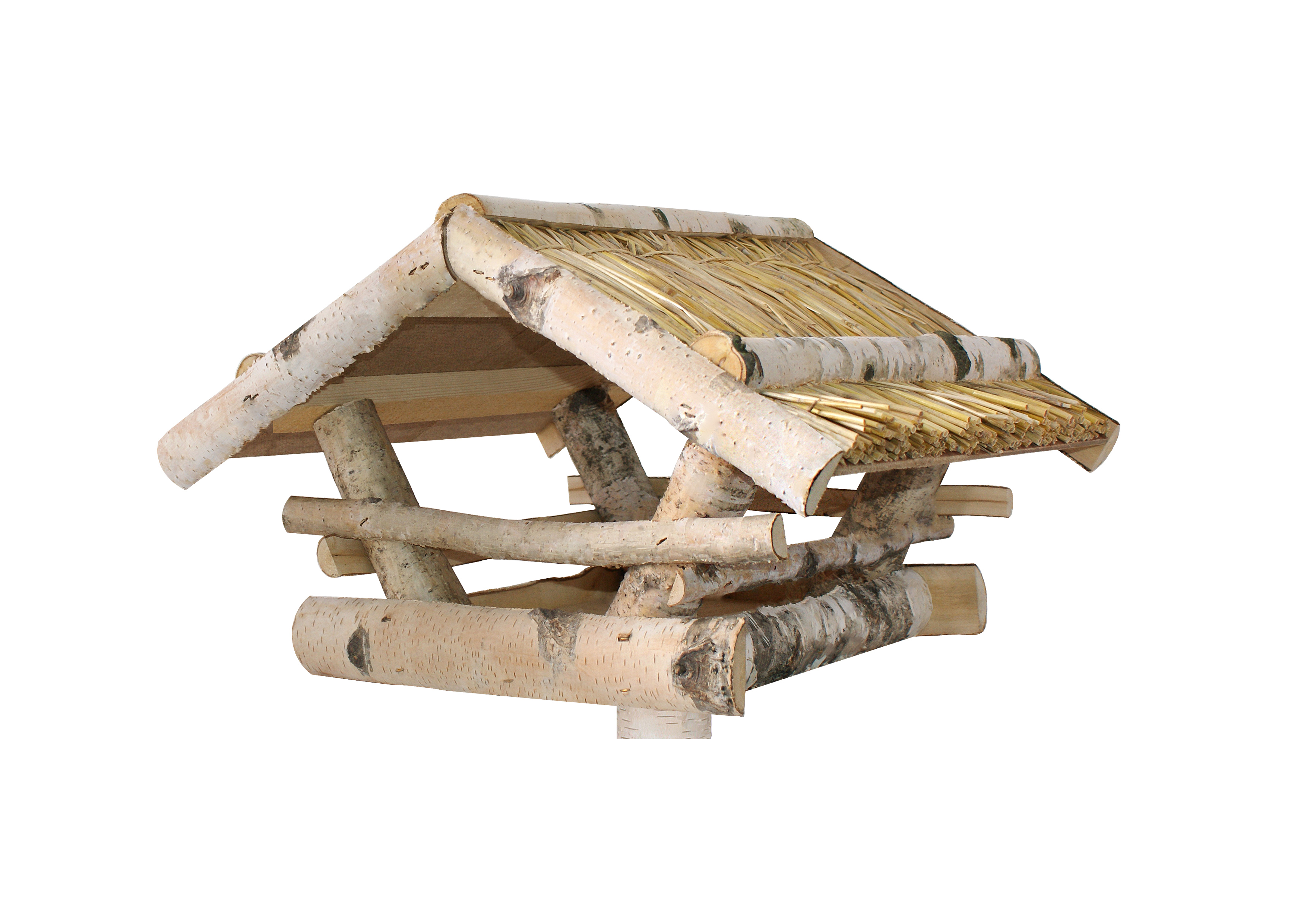 Vogelhaus Birke mit Strohdach 27x39x39cm