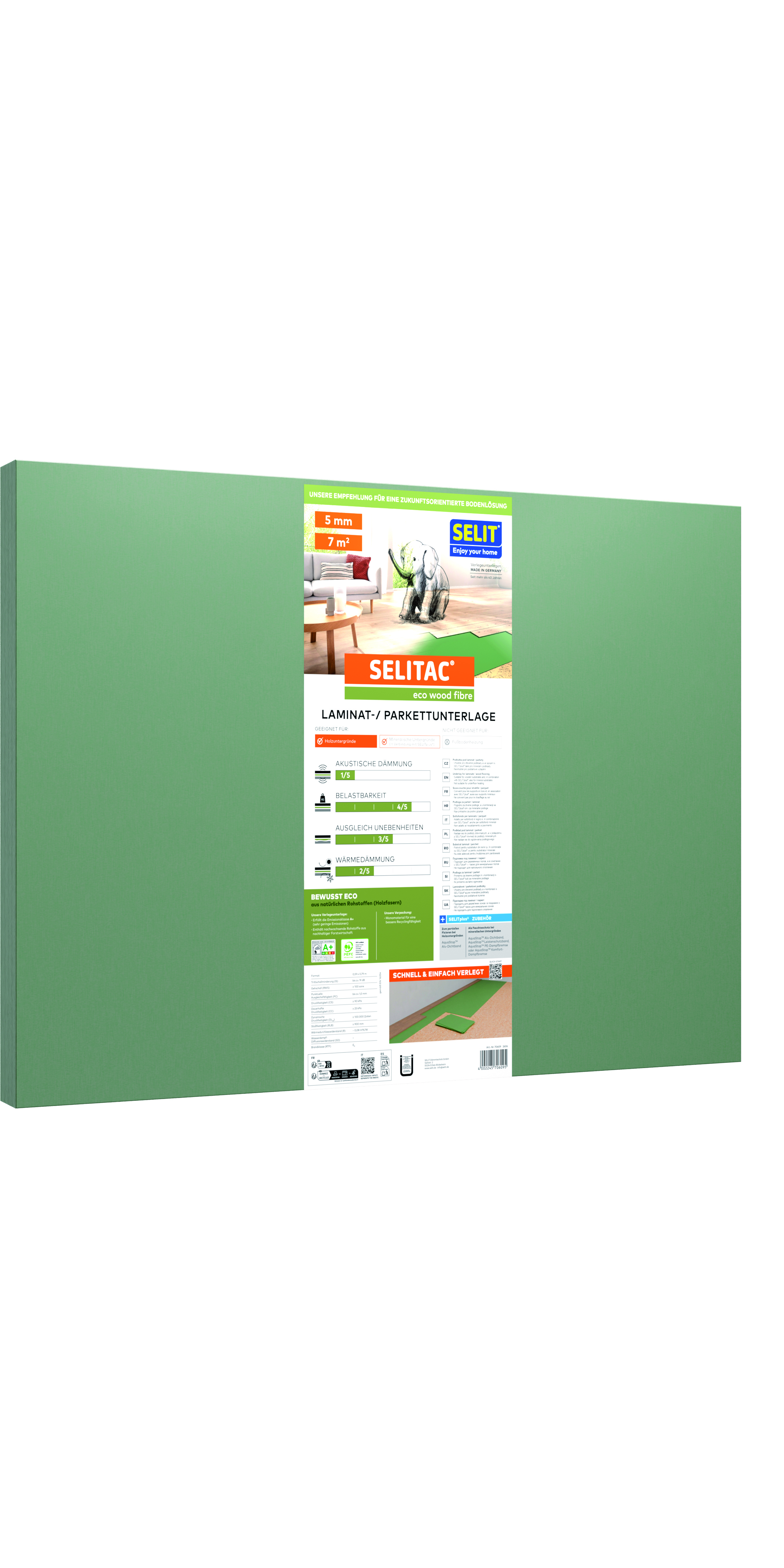 SELITAC eco 5 mm Holzfaserplatte (PEFC) Laminat-/Parkettunterlage  - 7 m²