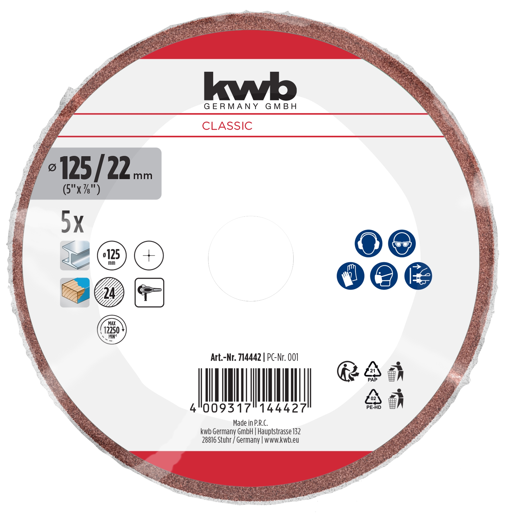 Kwb Fiberschleifscheibe Korund, 125 mm, K24