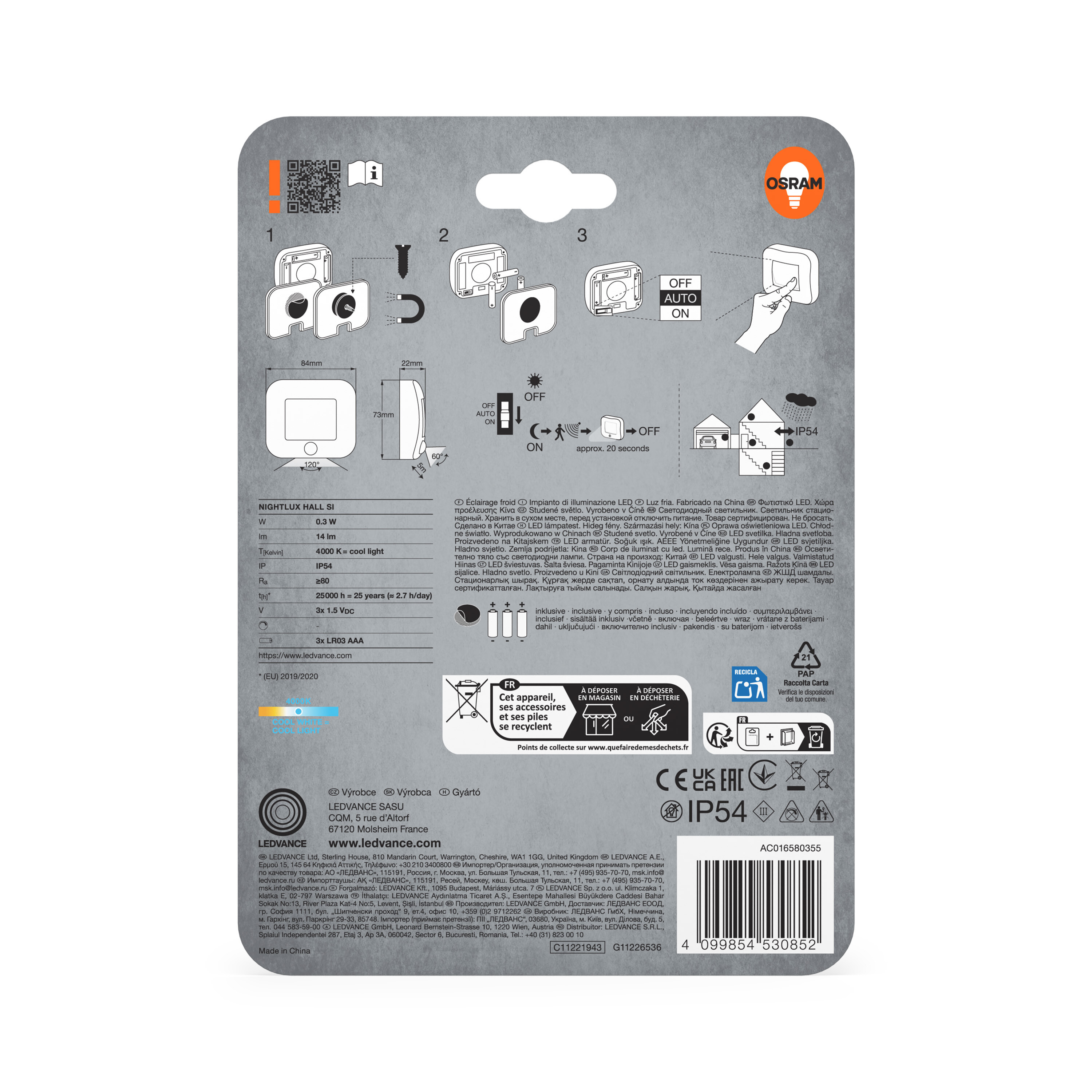 Osram Nachtlicht "Nightlux Hall", silber