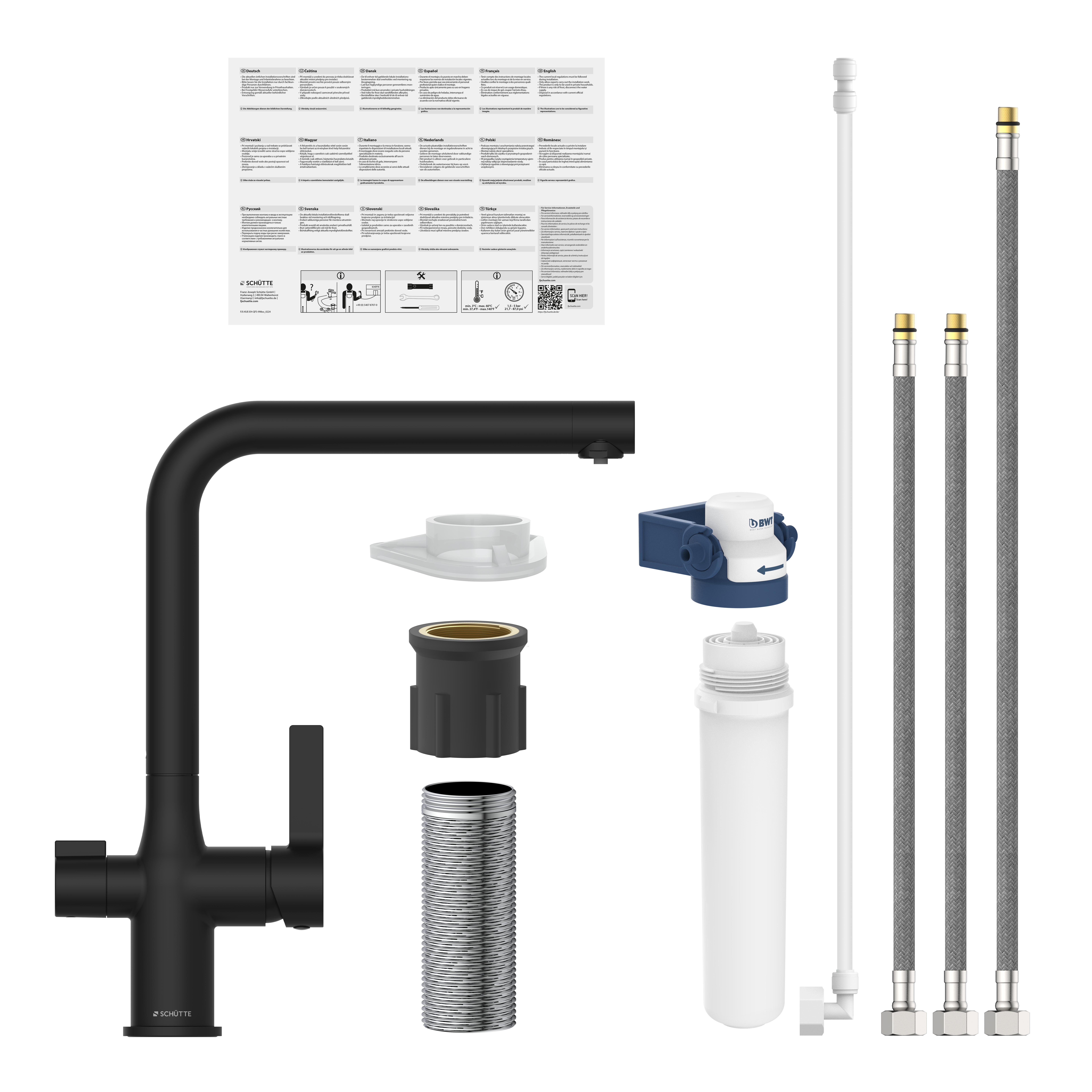 Schütte Trinkwasser-Spültischarmatur AQUASTAR PRO, Schwarz matt, mit Filtersystem