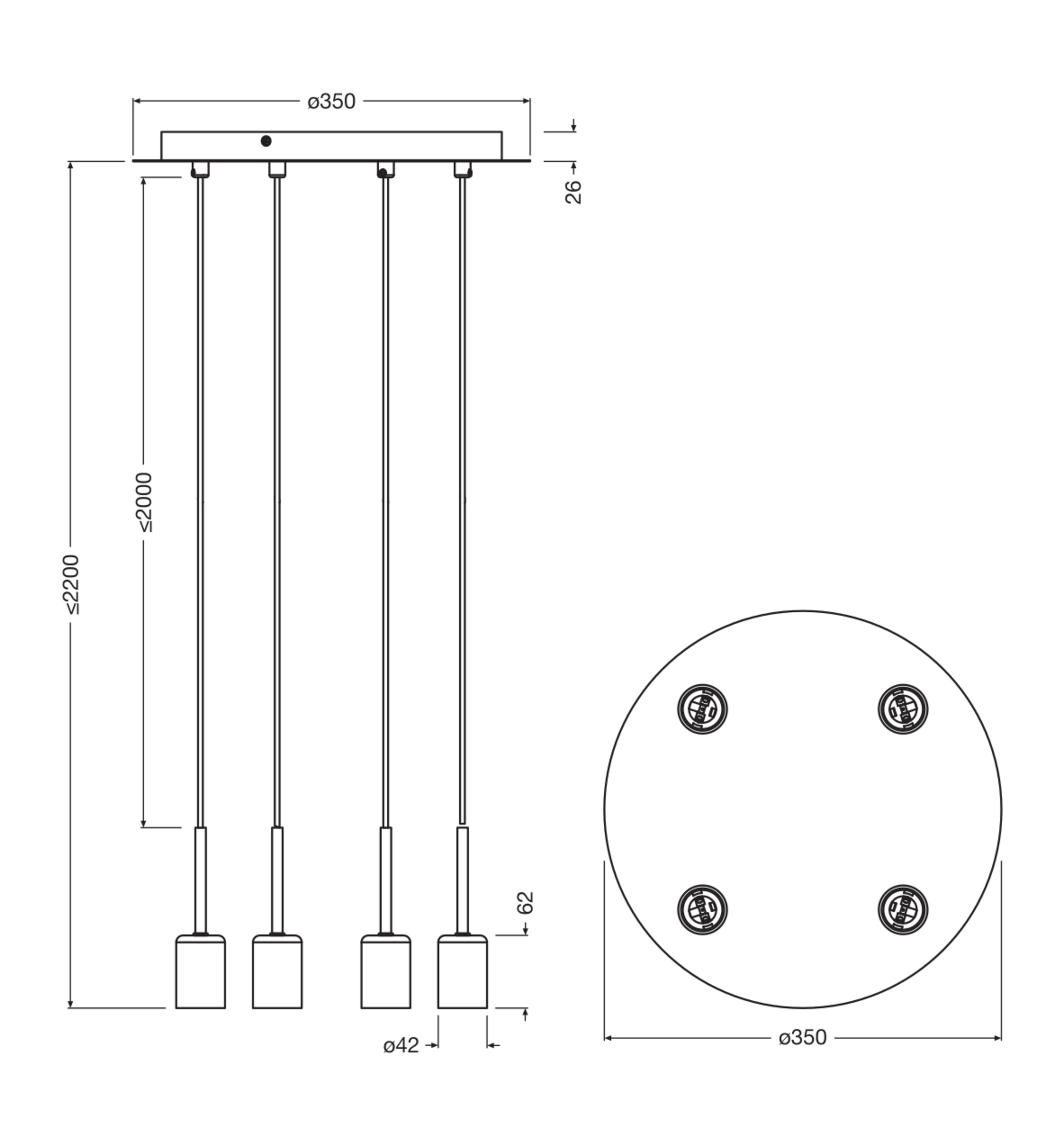 Osram DECOR Needle Pendelleuchte, 4XE27, dunkelgrau