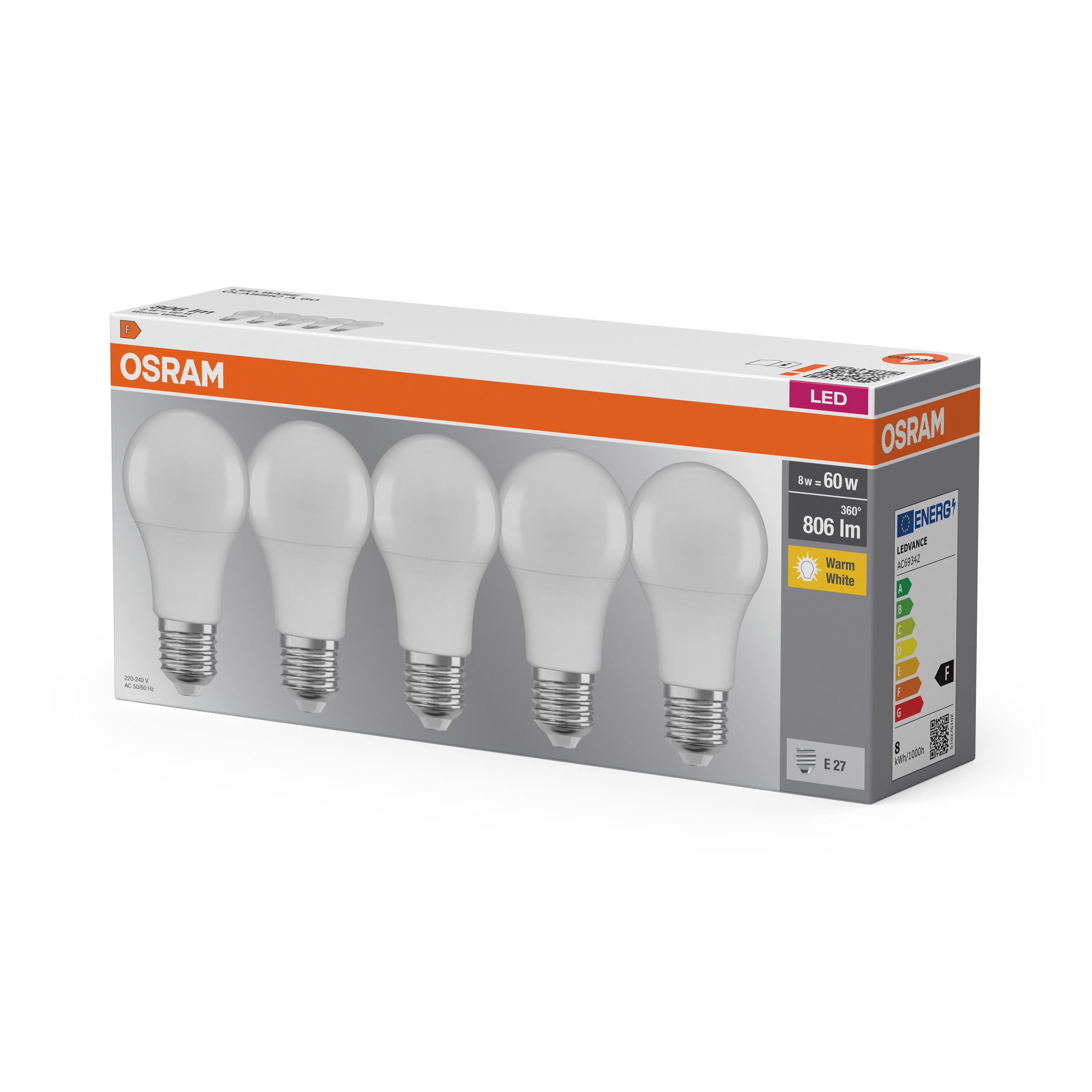 Osram LED Classic Lampe, warmweiß, E27, 5er-Pack