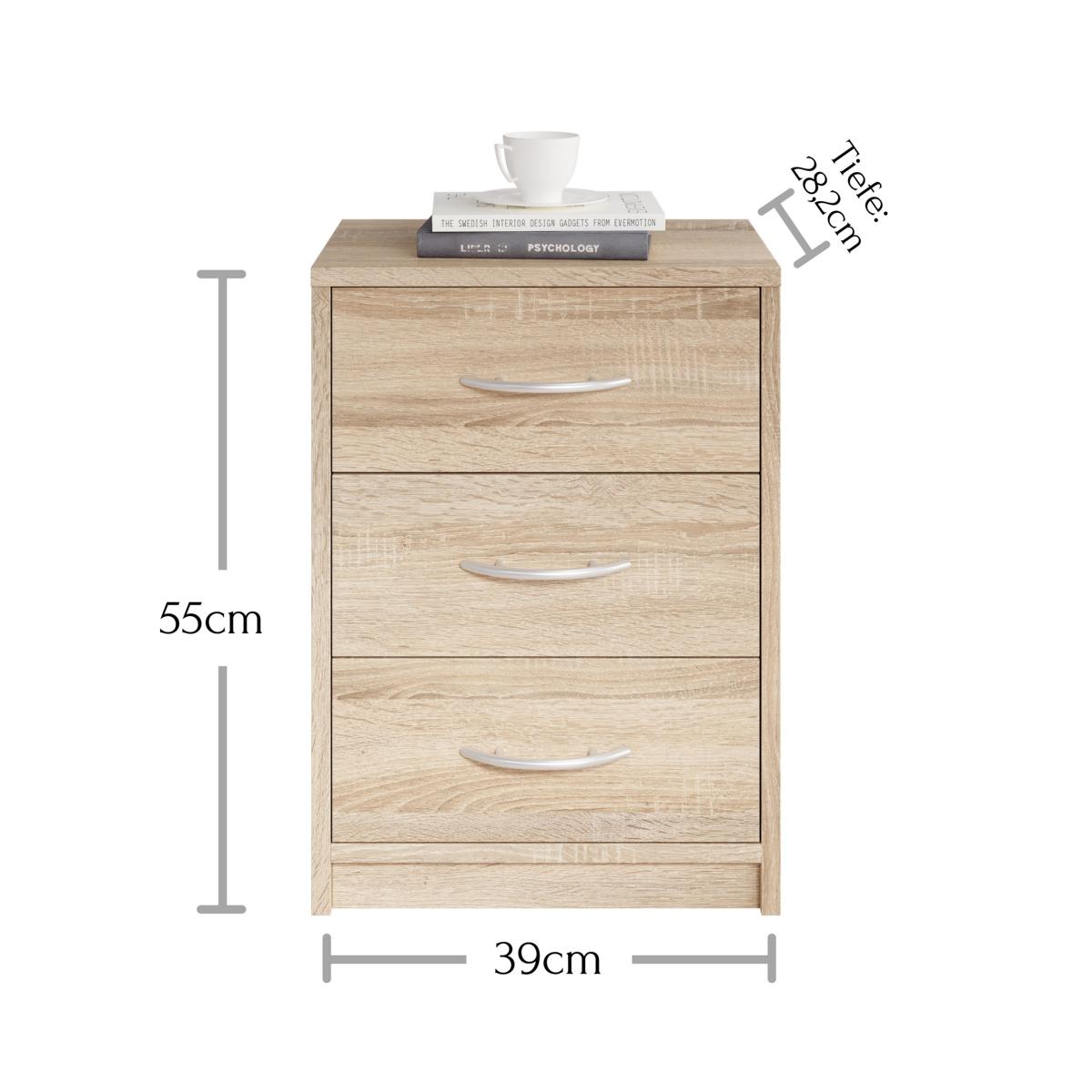 373028-Pepe-Nako-3SK-Eiche-Sonoma-frontal-bemasst_38-733-66 PEPE NACHTKOMMODE 3 SCHUBKASTEN SONOMA EICHE