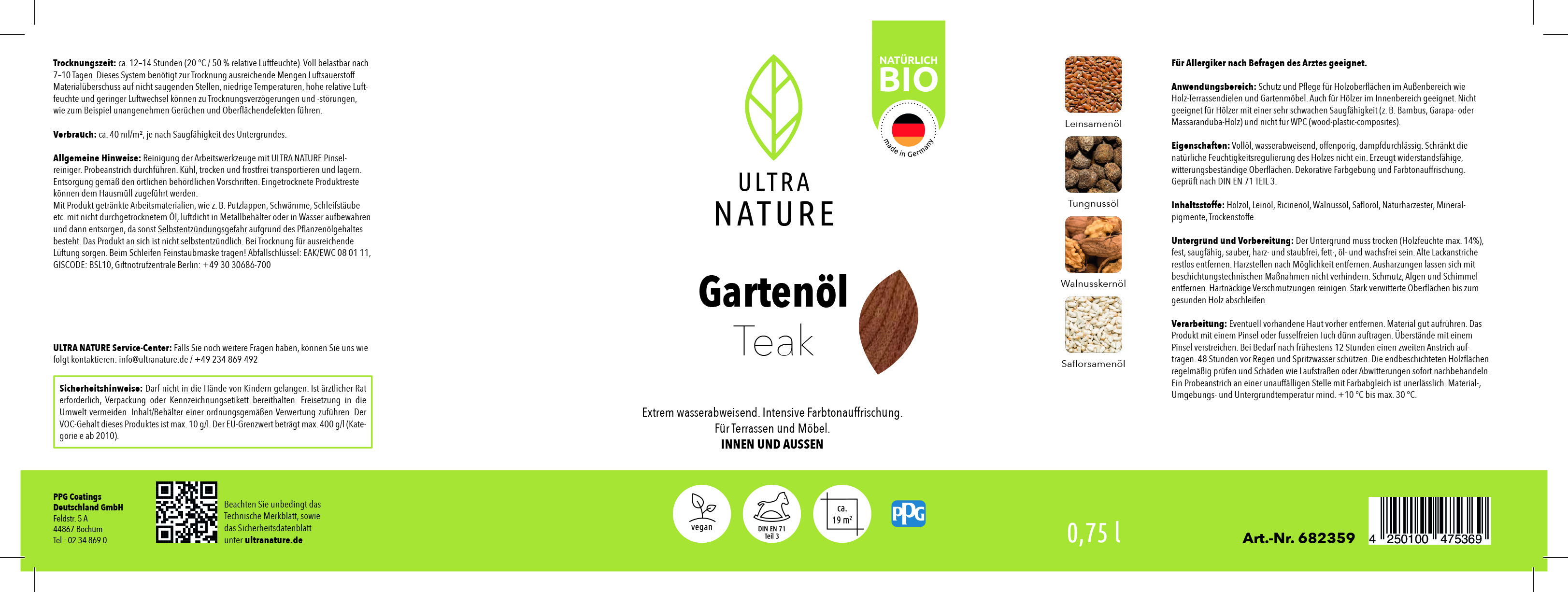 Ultra Nature Garten Öl Teak, 0,75 l Ultra Nature Garten Öl Teak, 0,75 l