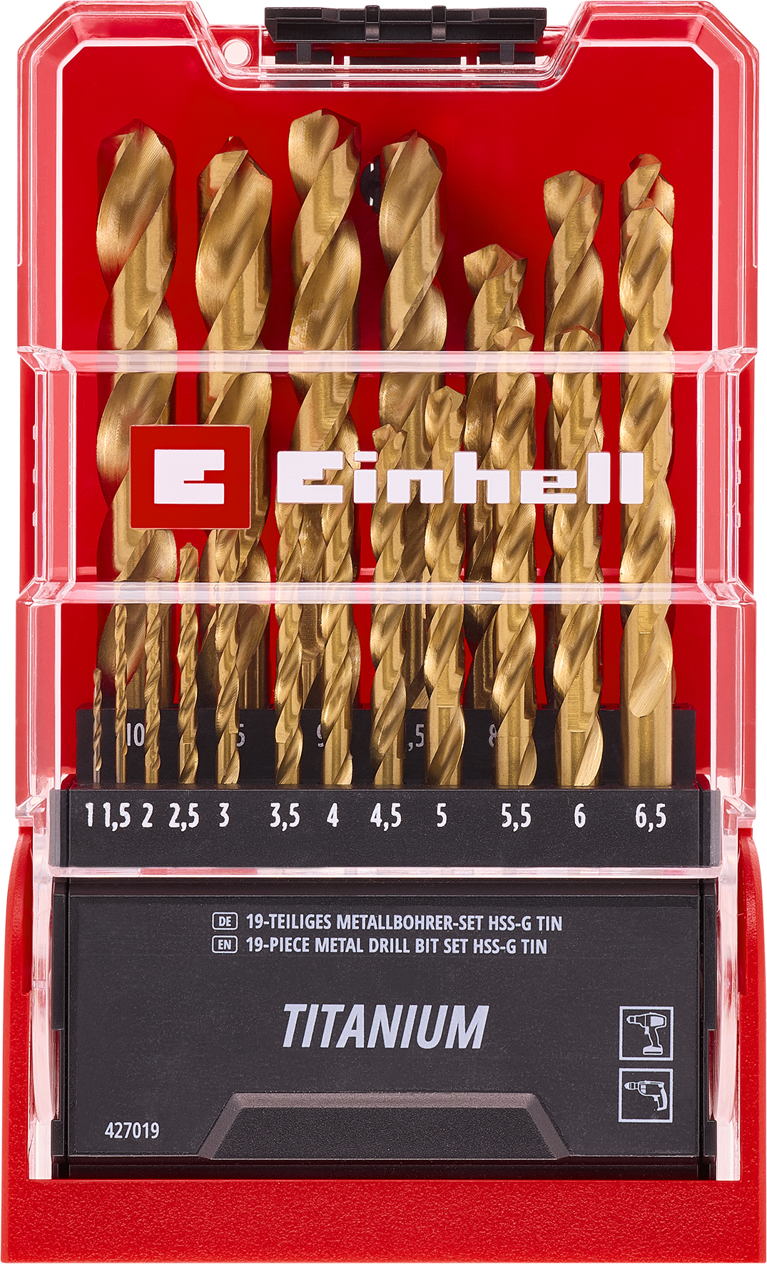 Einhell HSS-TiN Metallbohrer-Kassette, titanbeschichtet, Ø 1-10 mm Einhell HSS-TiN Metallbohrer-Kassette, titanbeschichtet, Ø 1-10 mm