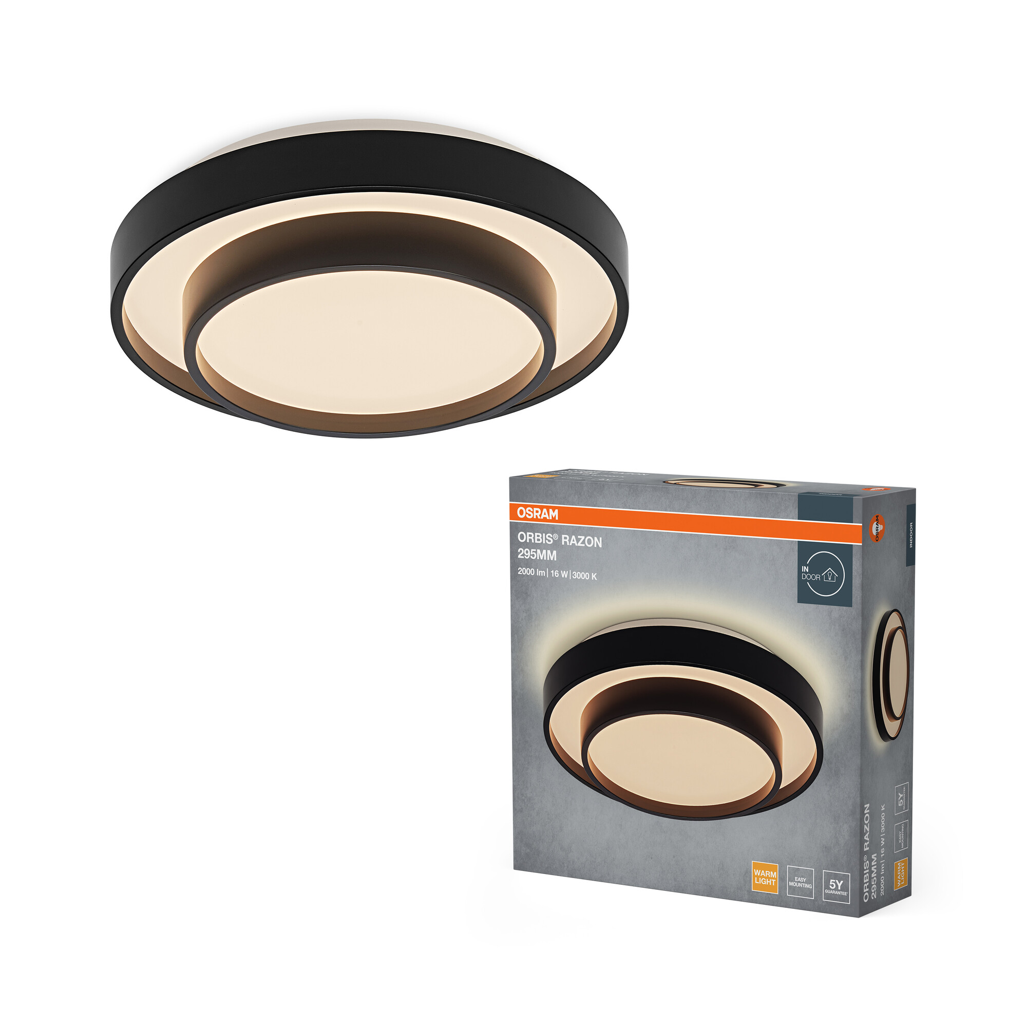 Osram Led Deckenleuchte "Orbis Razon", 295 mm, 16W, 830, schwarz