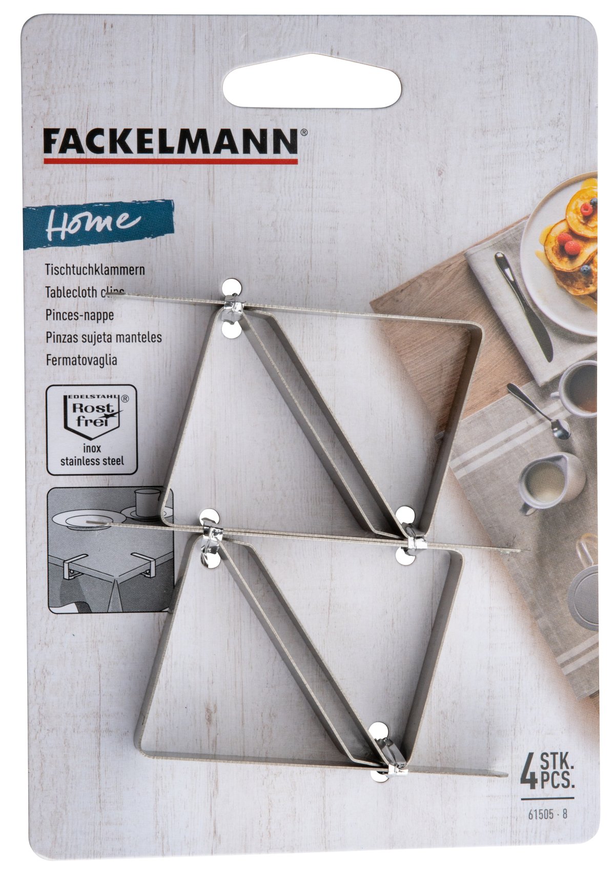 Fackelmann 4 Tischtuchklammern, 8 cm, INOX