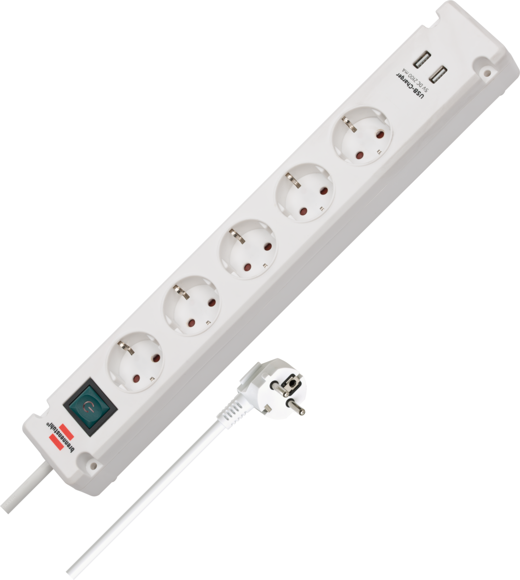 Brennenstuhl Steckdosenleiste + USB, 5fach, weiß
