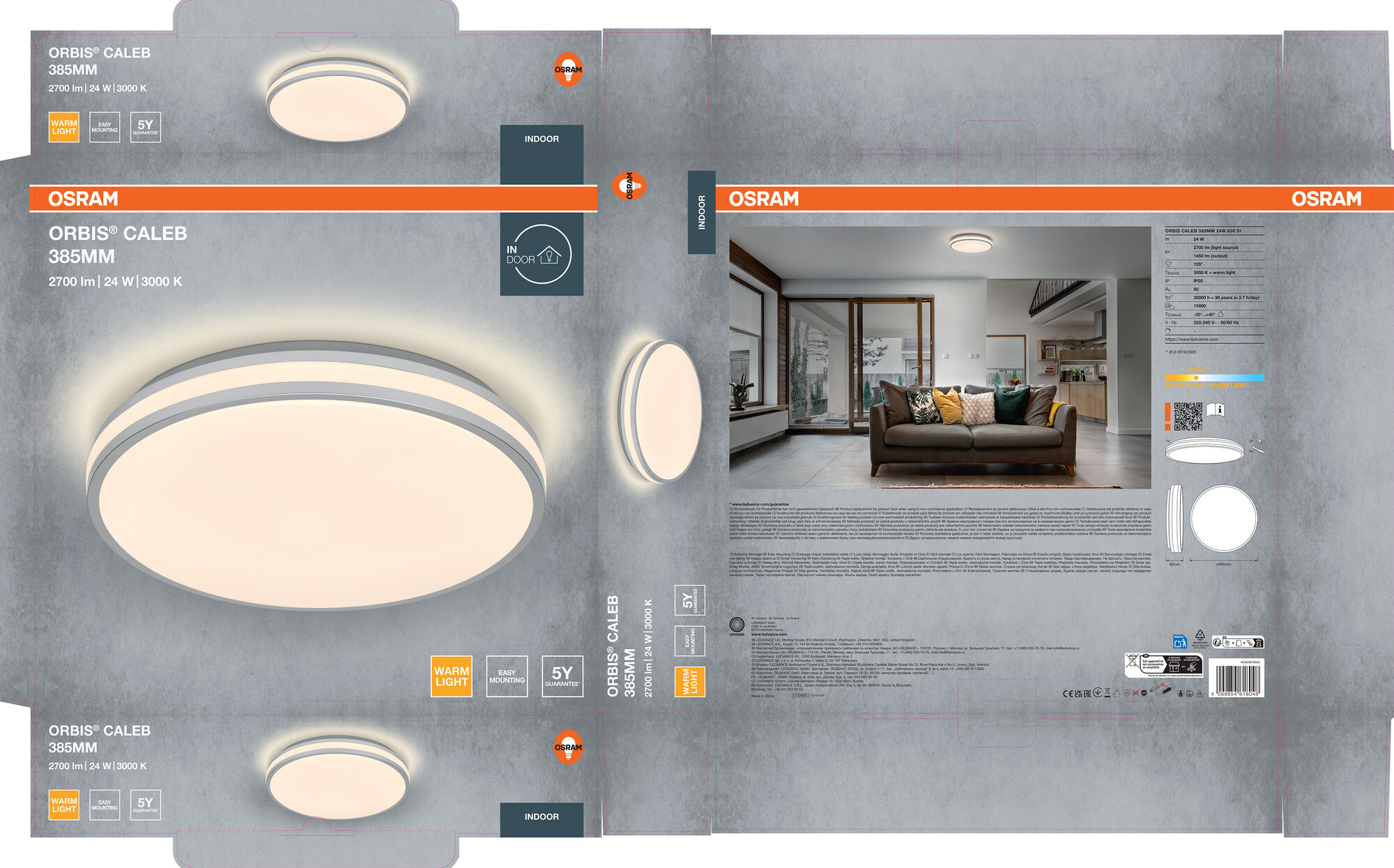 Osram Led Deckenleuchte "Orbis Caleb", 385 mm, 24W, 830, silber
