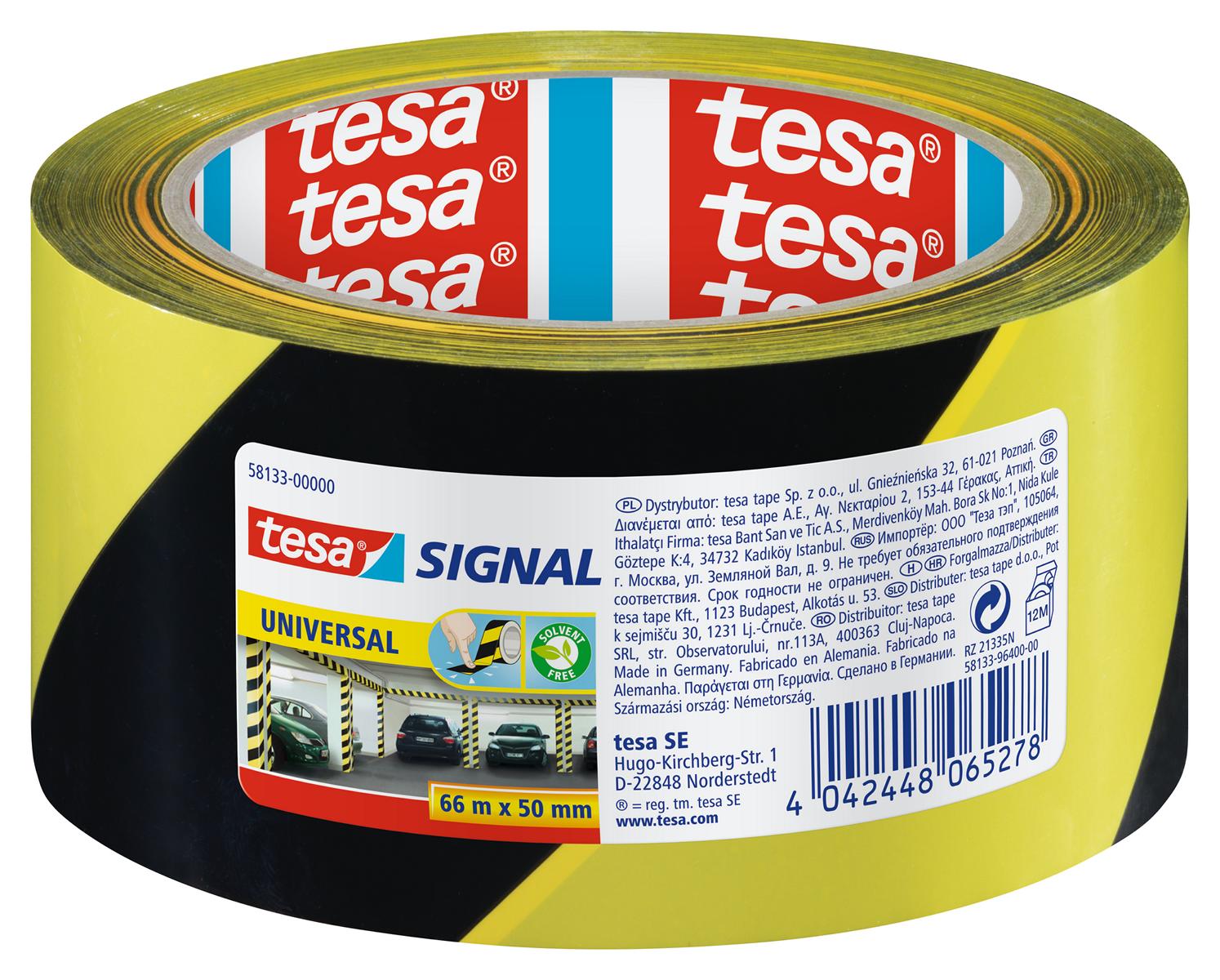tesa Signal Markierungsklebeband Universal, gelb/schwarz, 66 m