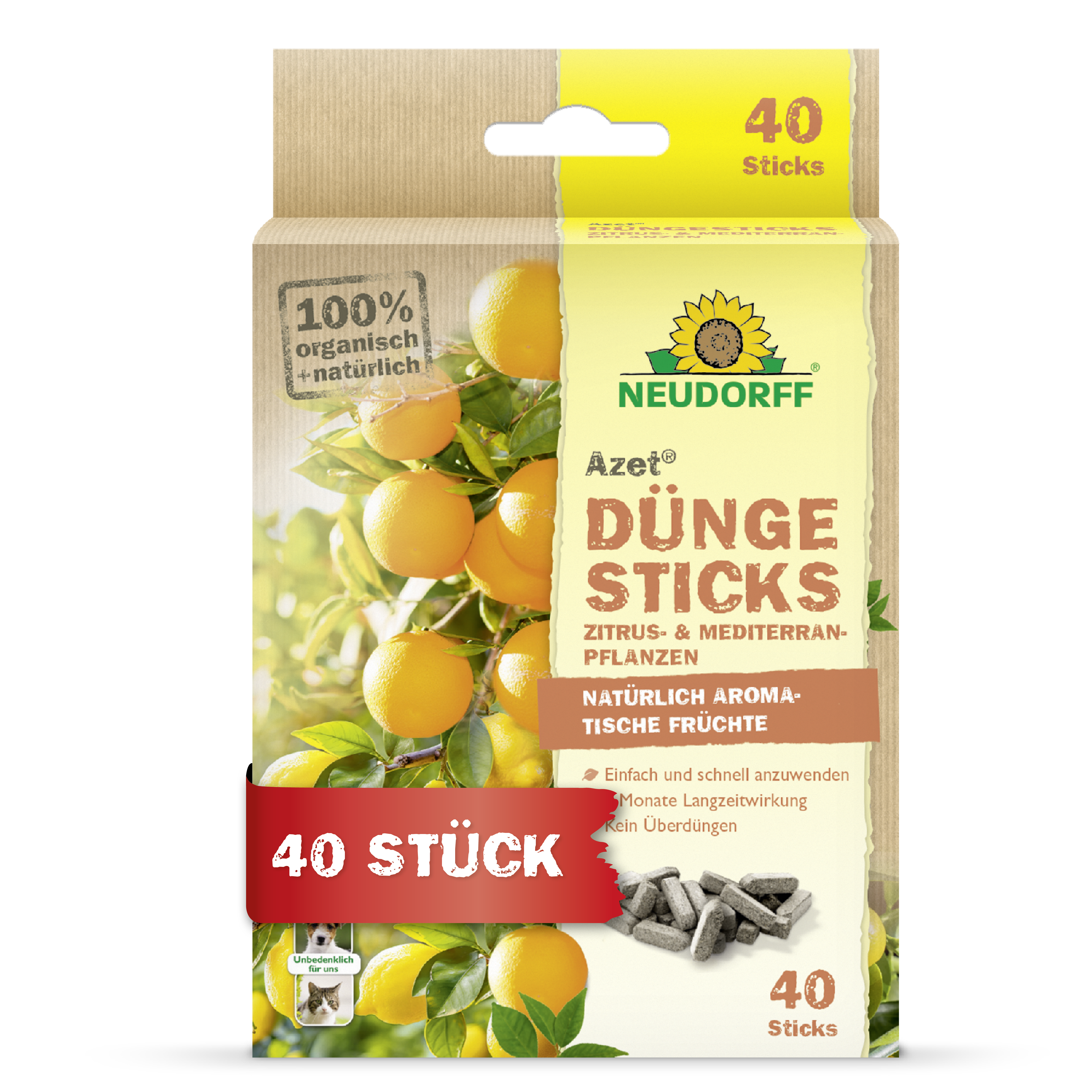 Neudorff Azet DüngeSticks für Zitrus- und Mediterranpflanzen, 40 Stück