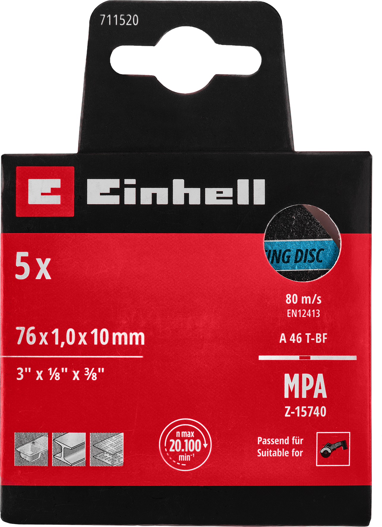 Einhell Gewebetrennscheiben-Set für Metall, gerade, extra du?nn, 5-tlg., Ø 76 x 1 mm