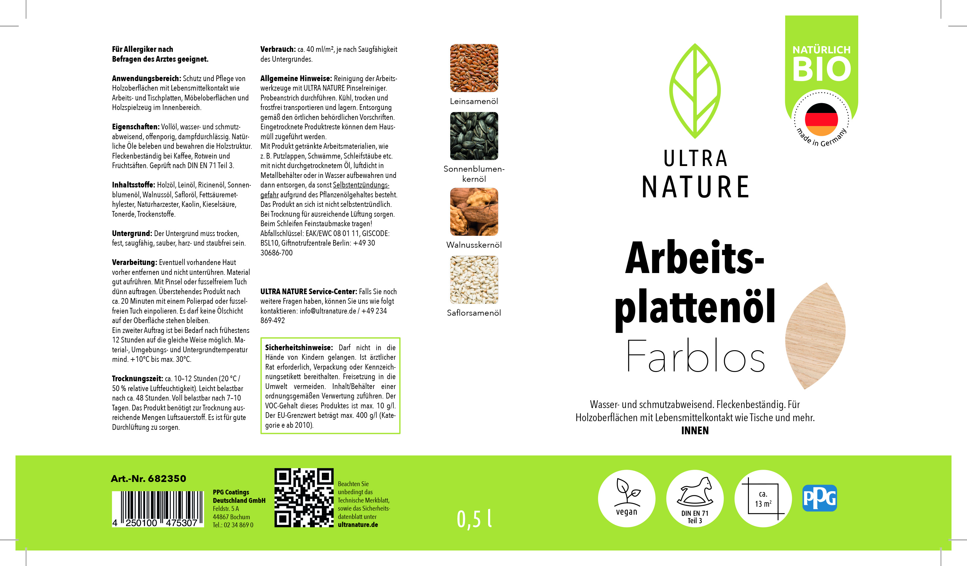 Ultra Nature Arbeitsplattenöl Farblos, 0,5 l Ultra Nature Arbeitsplattenöl Farblos, 0,5 l