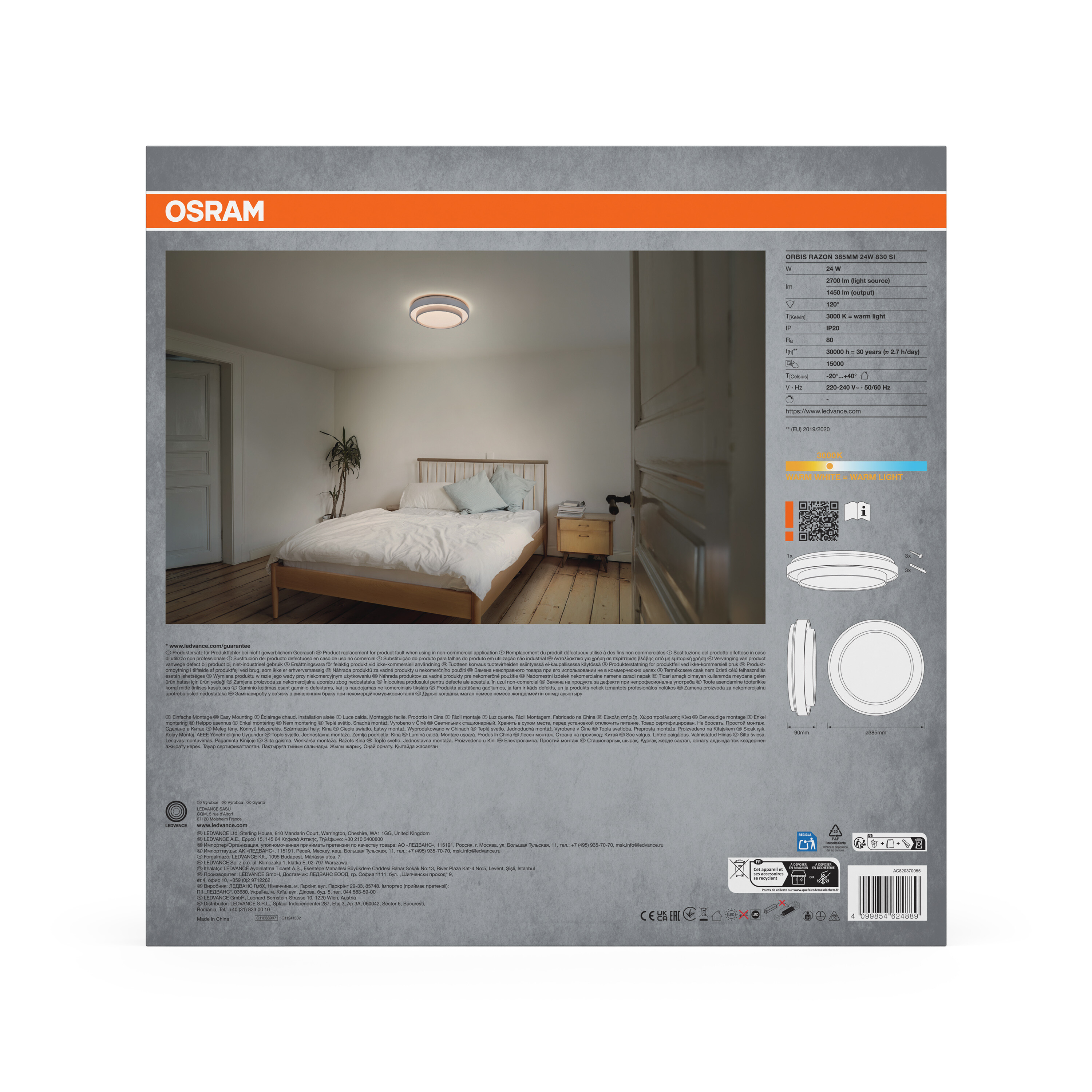 Osram Led Deckenleuchte "Orbis Razon", 385 mm, 24W, 830, silber