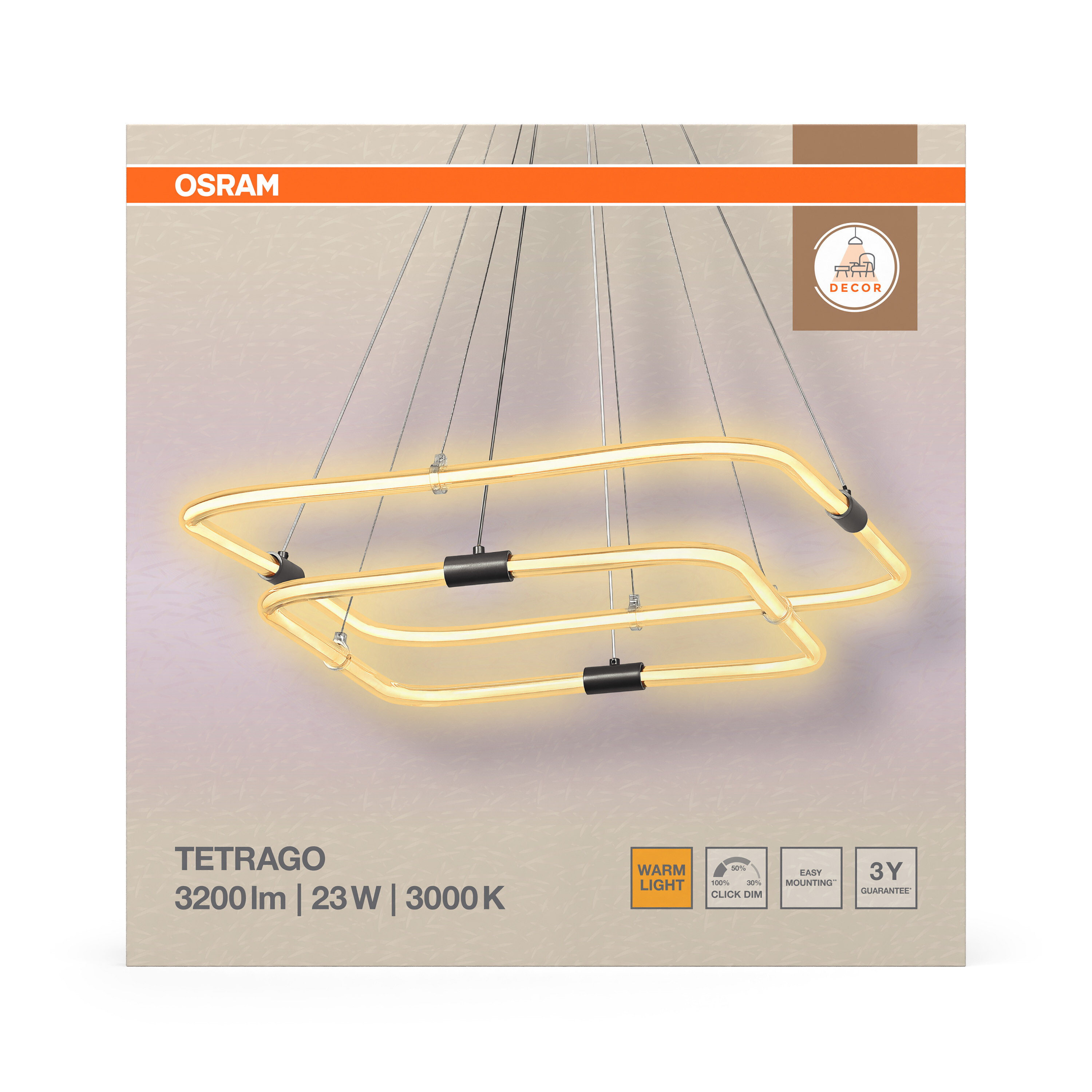 Osram Decor Tetragon Pendelleuchte, Warmweiß, 23W