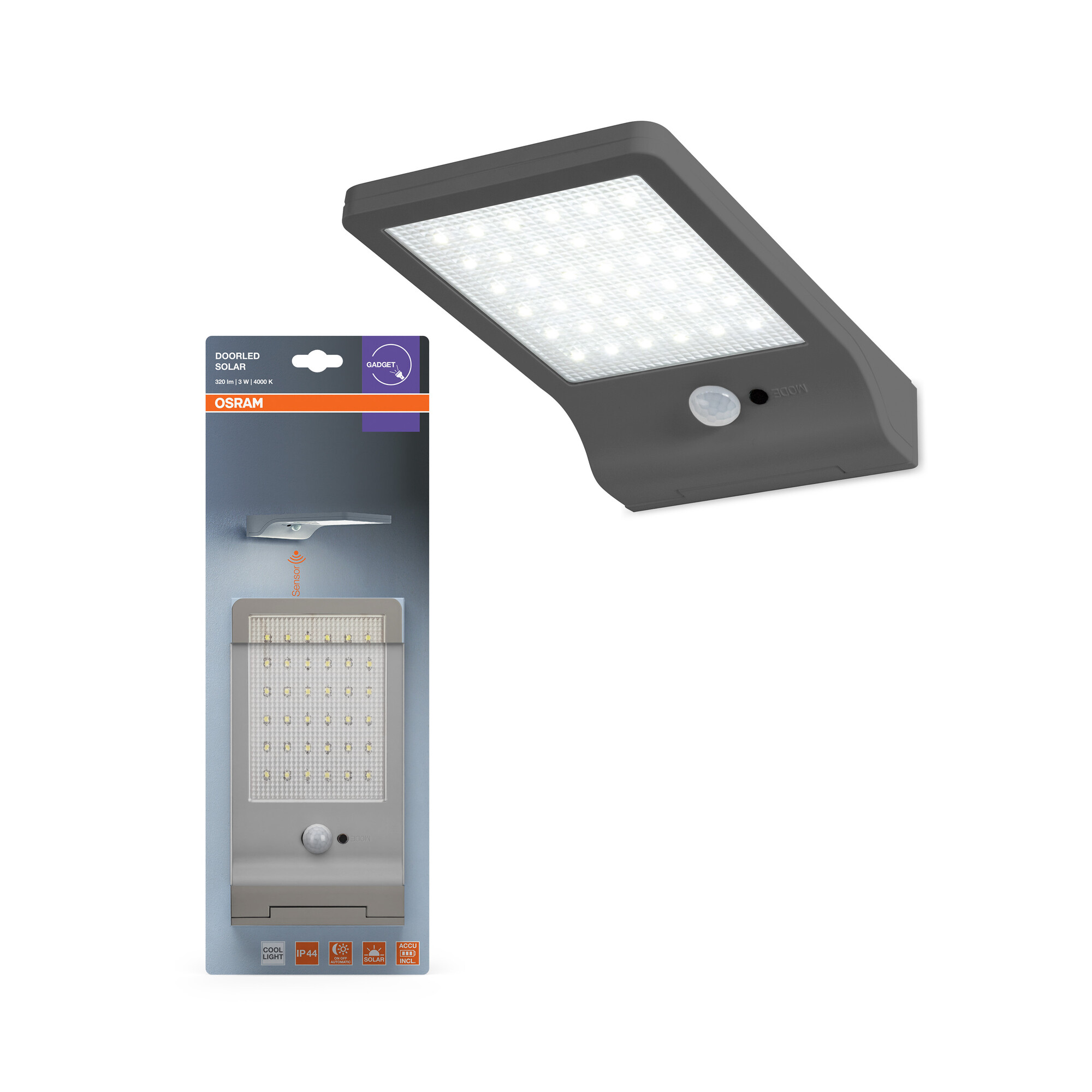 Osram Außenleuchte "DoorLED Solar" mit Sensor, 4000K, silber