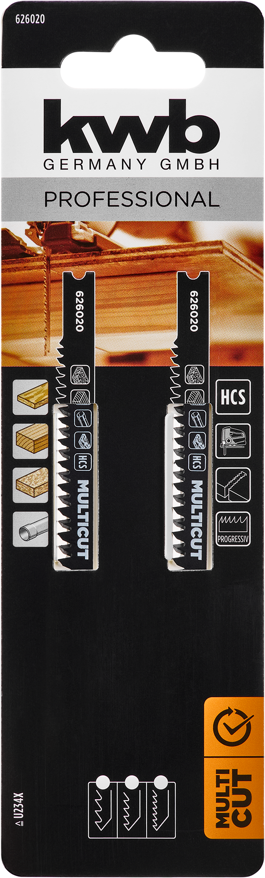 kwb Multicut HCS-Stichsägeblätter mit U-Schaft für Holz, progressiver Zahnteilung, mittelfein, 105 mm kwb Multicut HCS-Stichsägeblätter mit U-Schaft für Holz, progressiver Zahnteilung, mittelfein, 105 mm