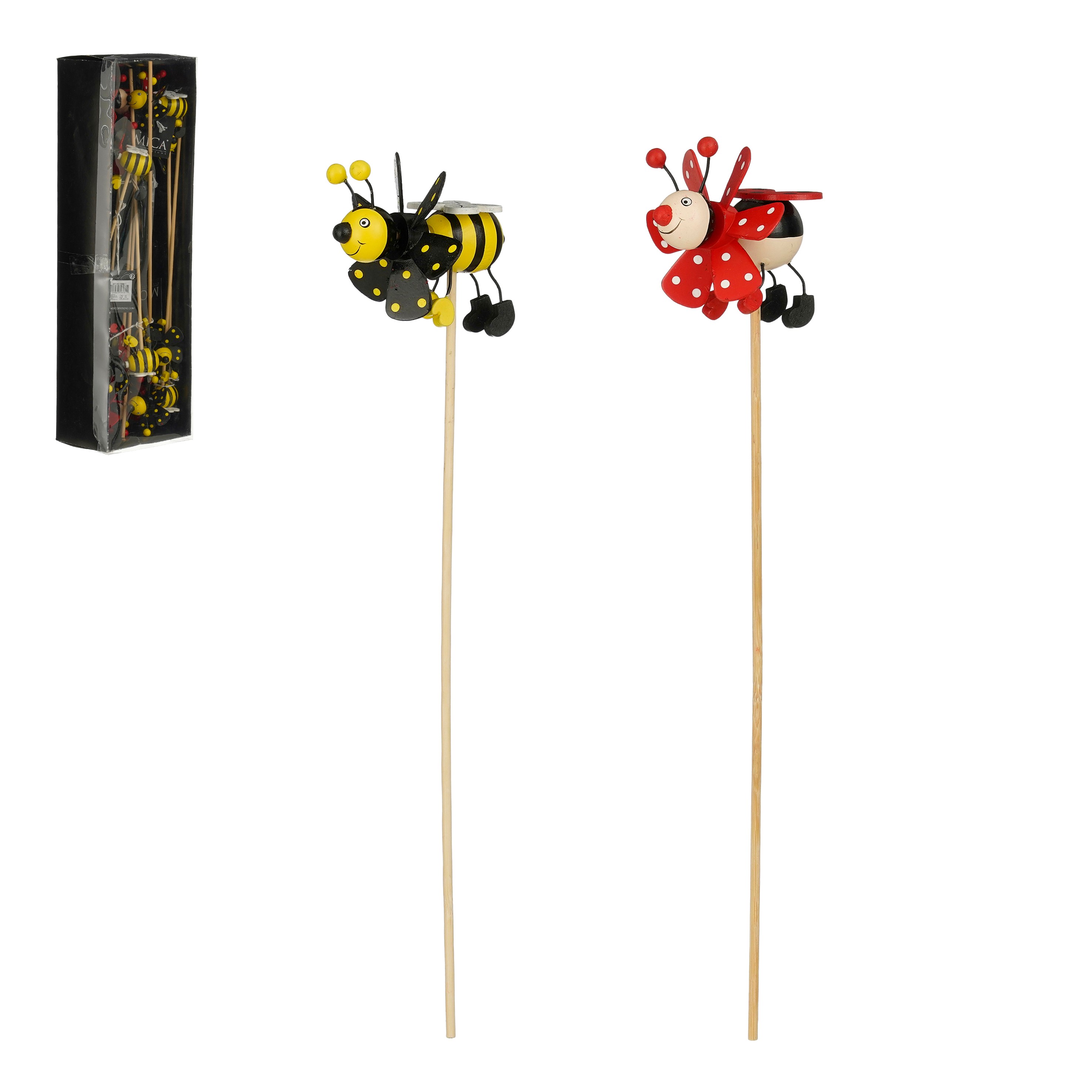 Mica Decorations Gartenstecker Windmühle/Biene/Marienkafer, rot/gelb, Sortiment 2 FSC Mix