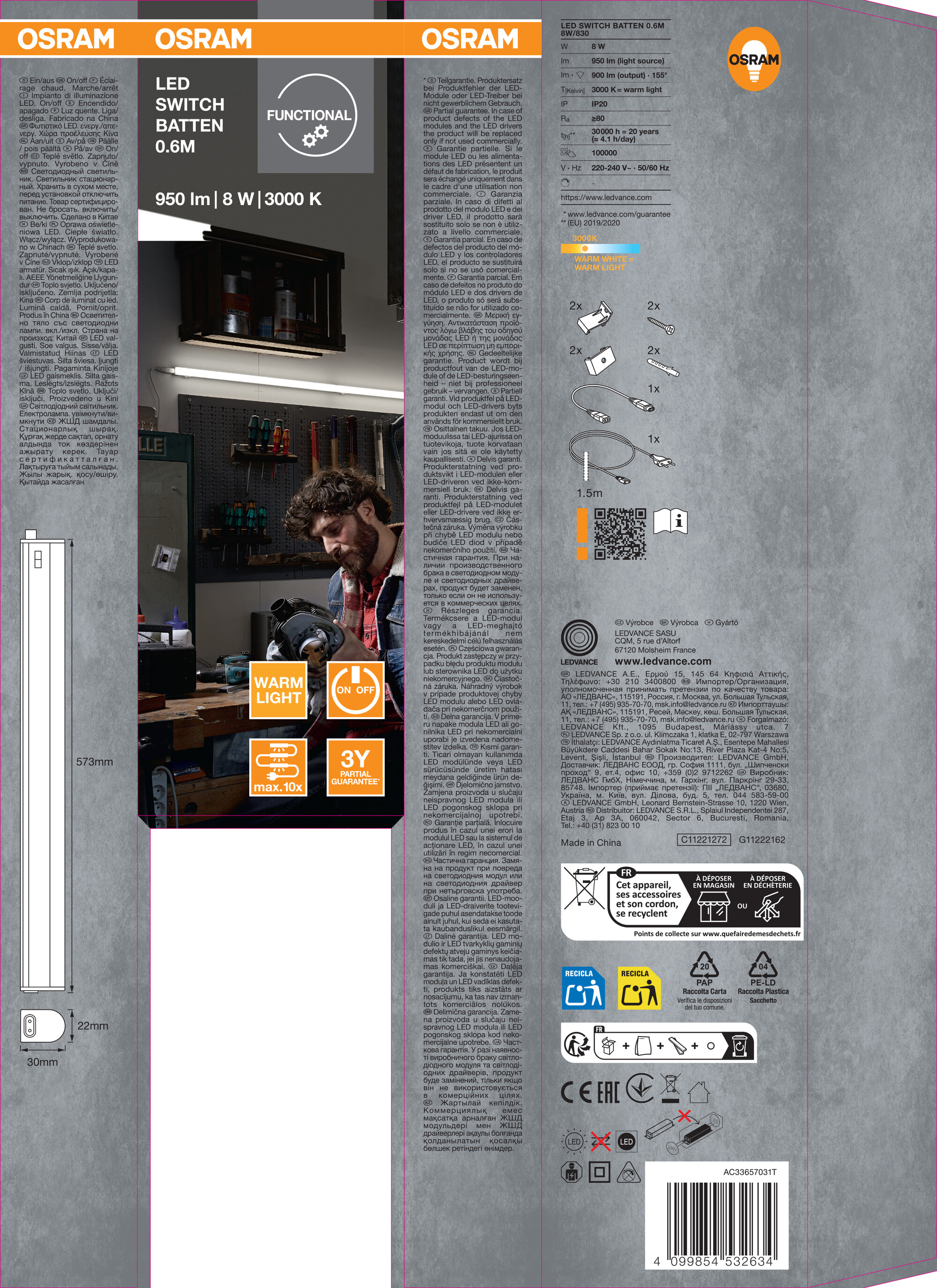 Osram Deckenleuchte "LED Office Line 0.6M", 25W, 4000K