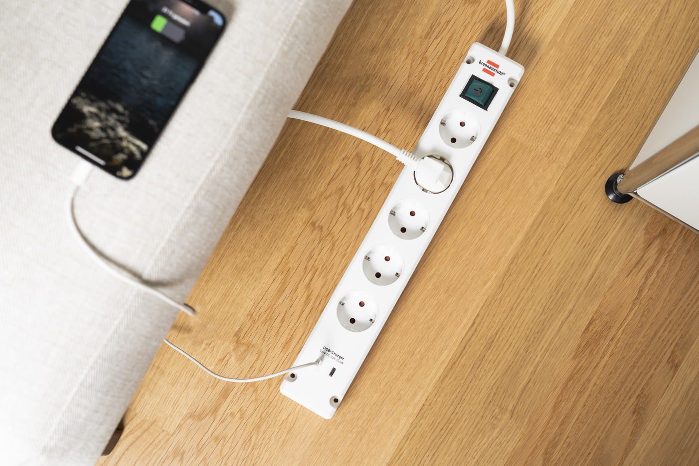 Brennenstuhl Bremounta Steckdosenleiste 5-fach mit USB C-Ladefunktion, weiß