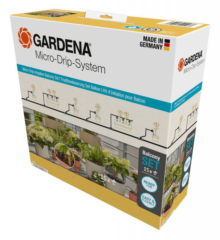 Gardena Micro-Drip-System Tropfbewässerung Set Balkon (15 Pflanzen)
