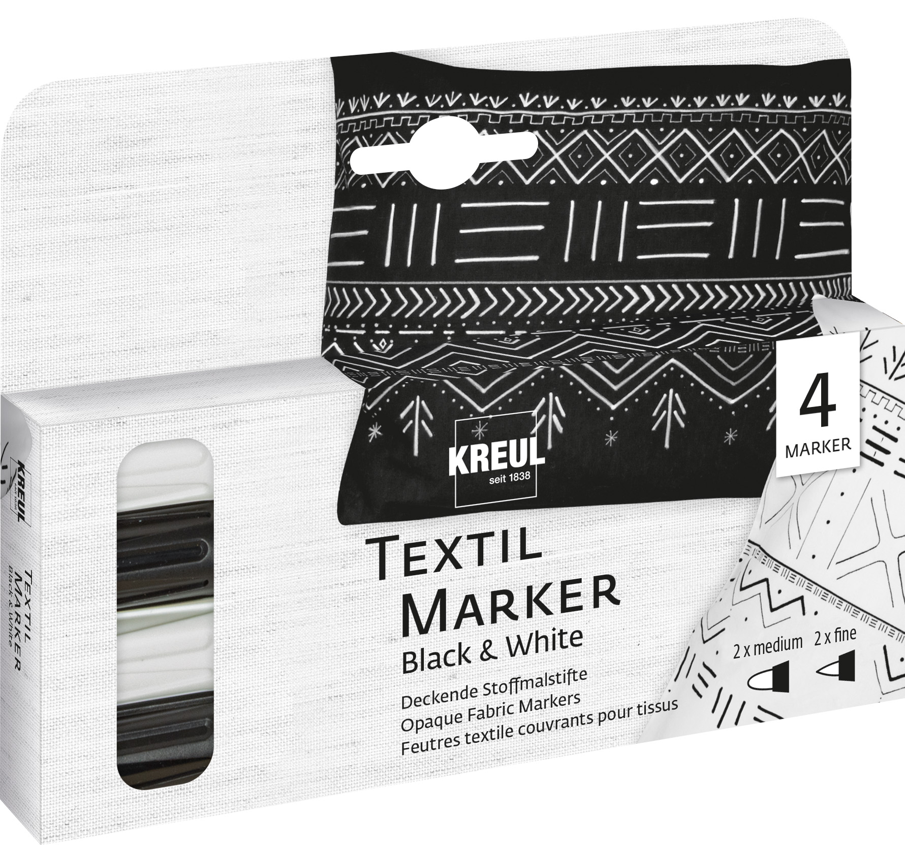 Kreul Textil Marker Opak 4er-Set, Black & White Kreul Textil Marker Opak 4er-Set, Black & White