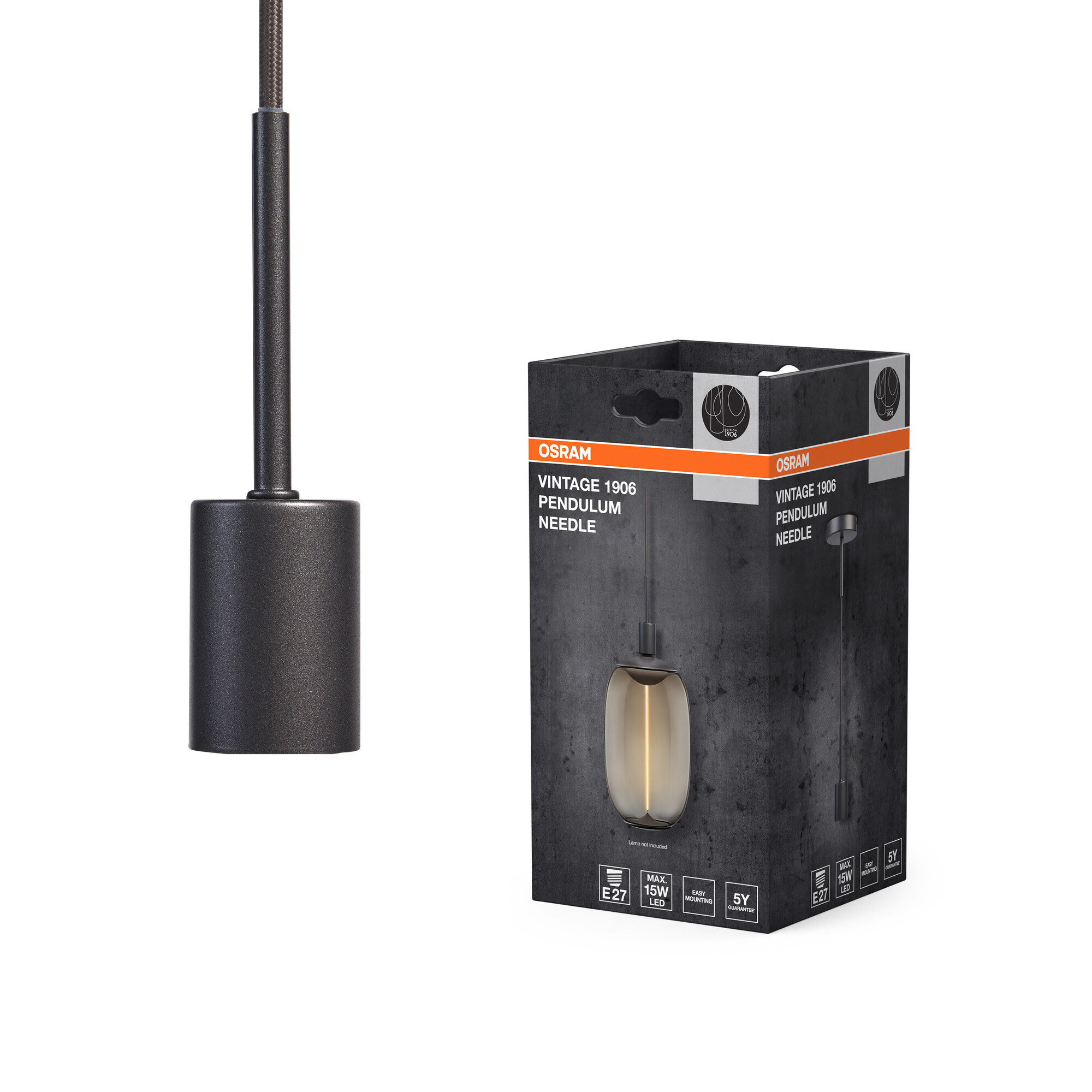 Osram Vintage 1906 Pendelleuchte Needle Dark, E27, grau