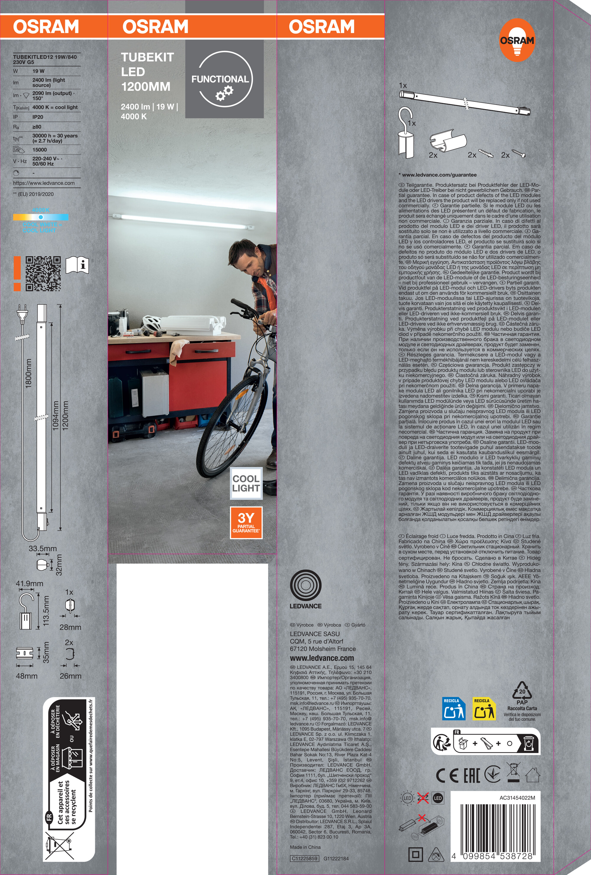 Osram Mobile LED-Lichtleiste "TubeKIT LED", 1200 mm, 19W, 4000K