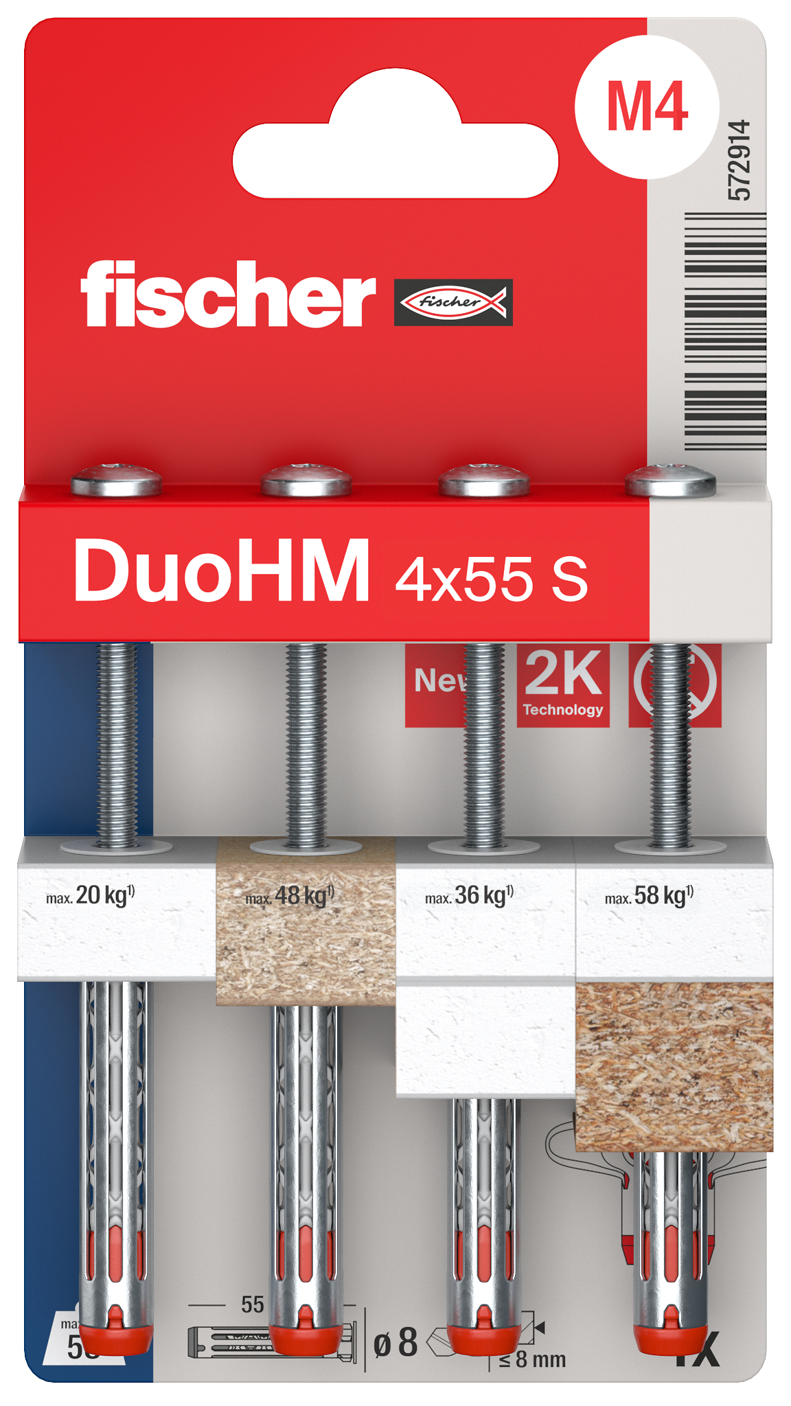 fischer Hohlraumdübel DuoHM 4 x 55 S TX K (4) fischer Hohlraumdübel DuoHM 4 x 55 S TX K (4)