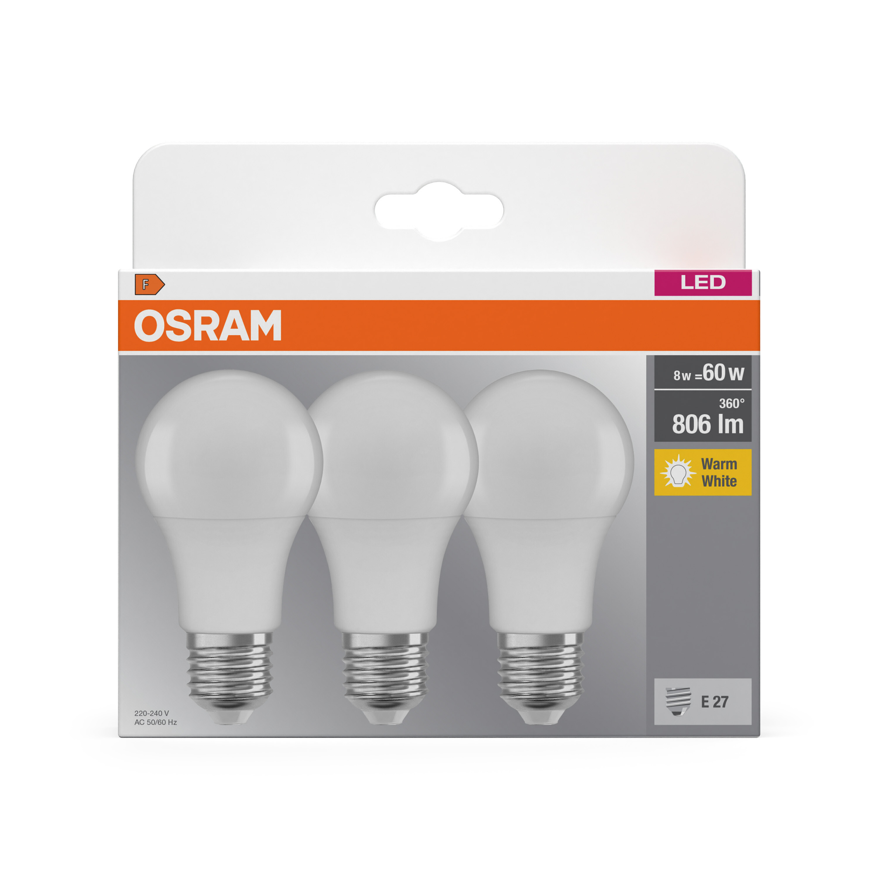 Osram LED Lampe Base Classic A60, E27, Warmweiß