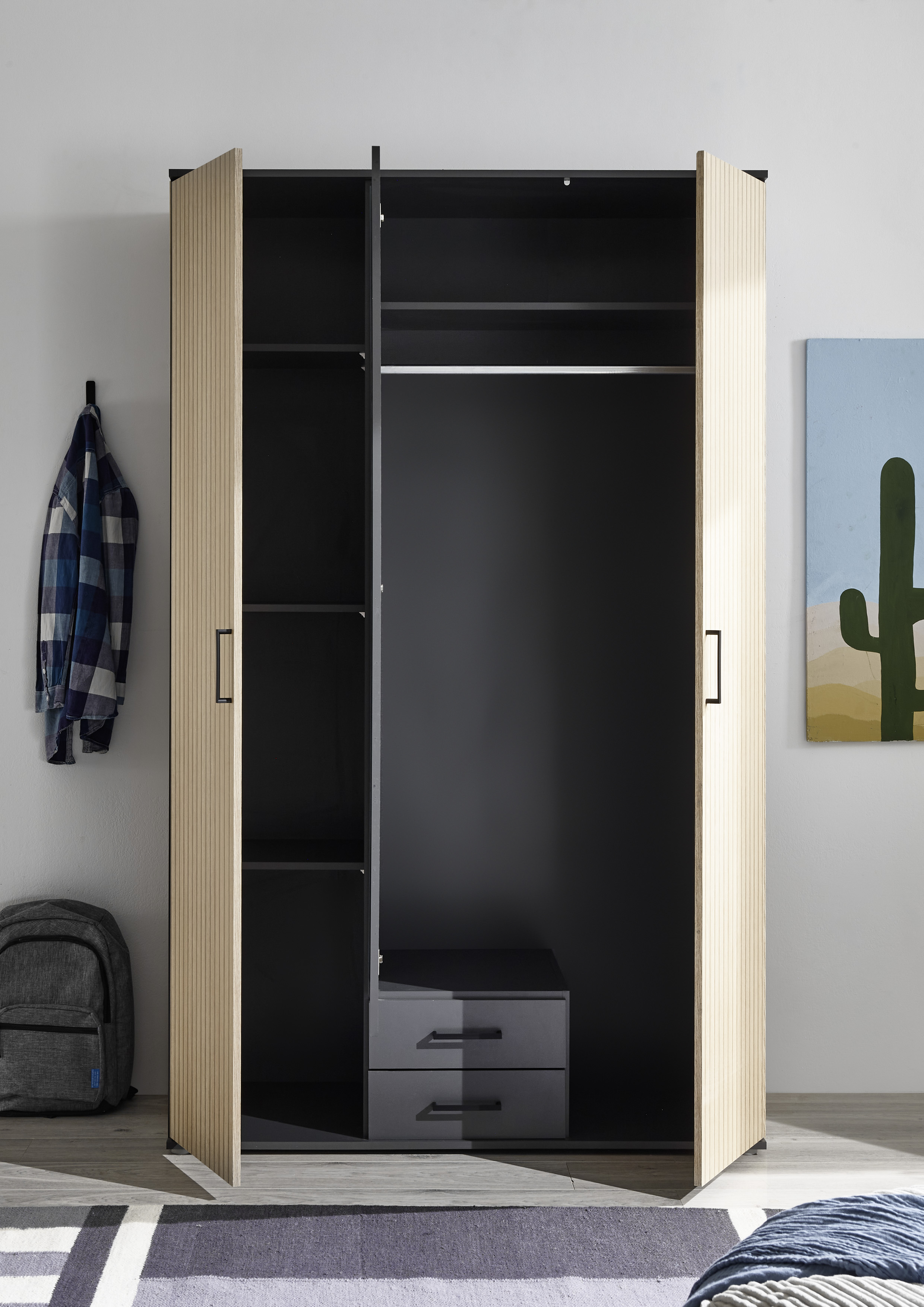 Pol-Power Kleiderschrank Laurie, graphit/eiche