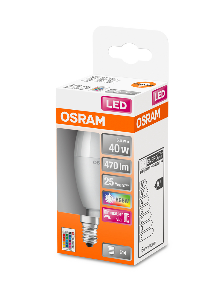 4058075430853_Packaging_image OSRAM LEUCHTMITTEL LED STAR+ RGBWFR 40 DIM. 5,5W/827 E