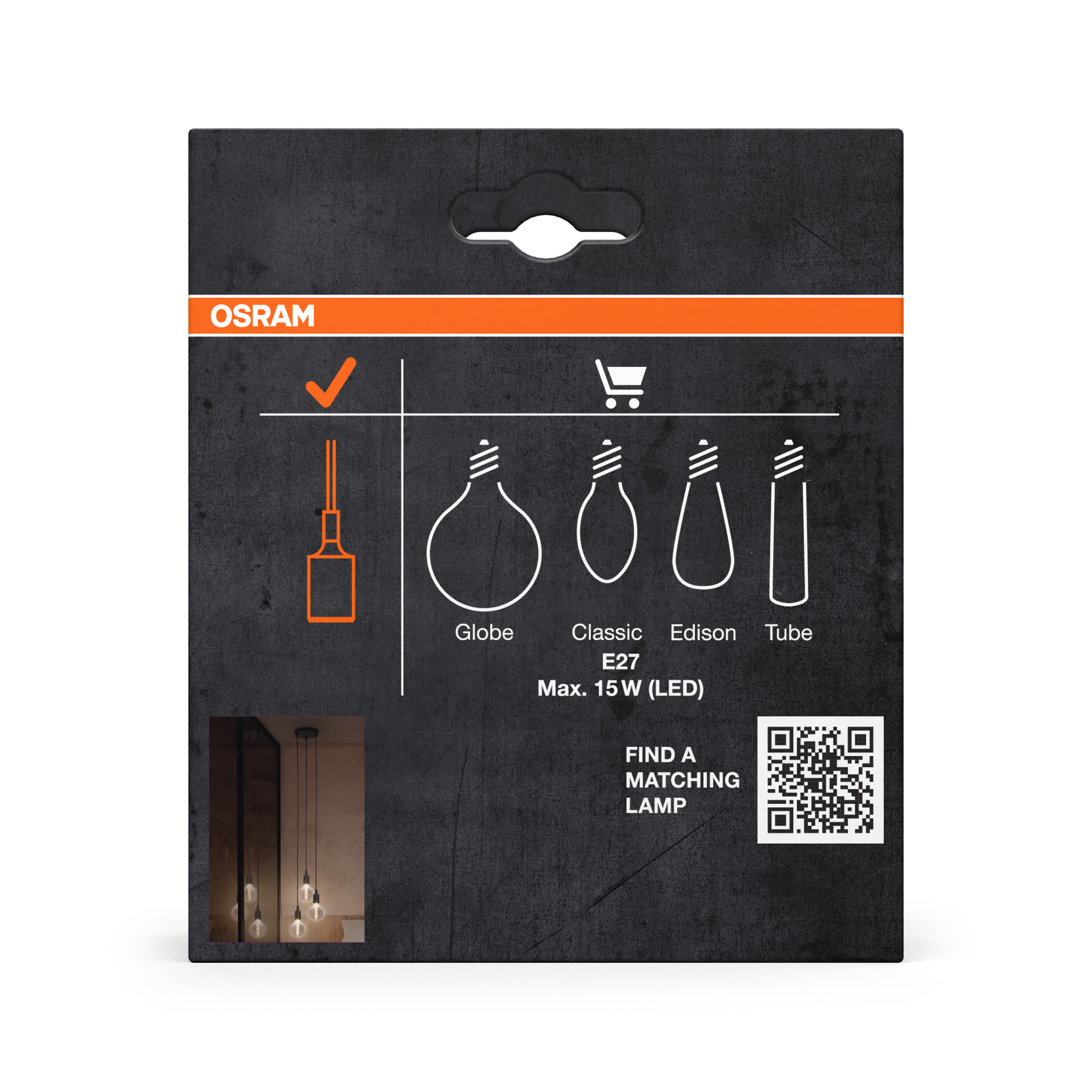 Osram Vintage 1906 Pendelleuchte Bell E27, schwarz