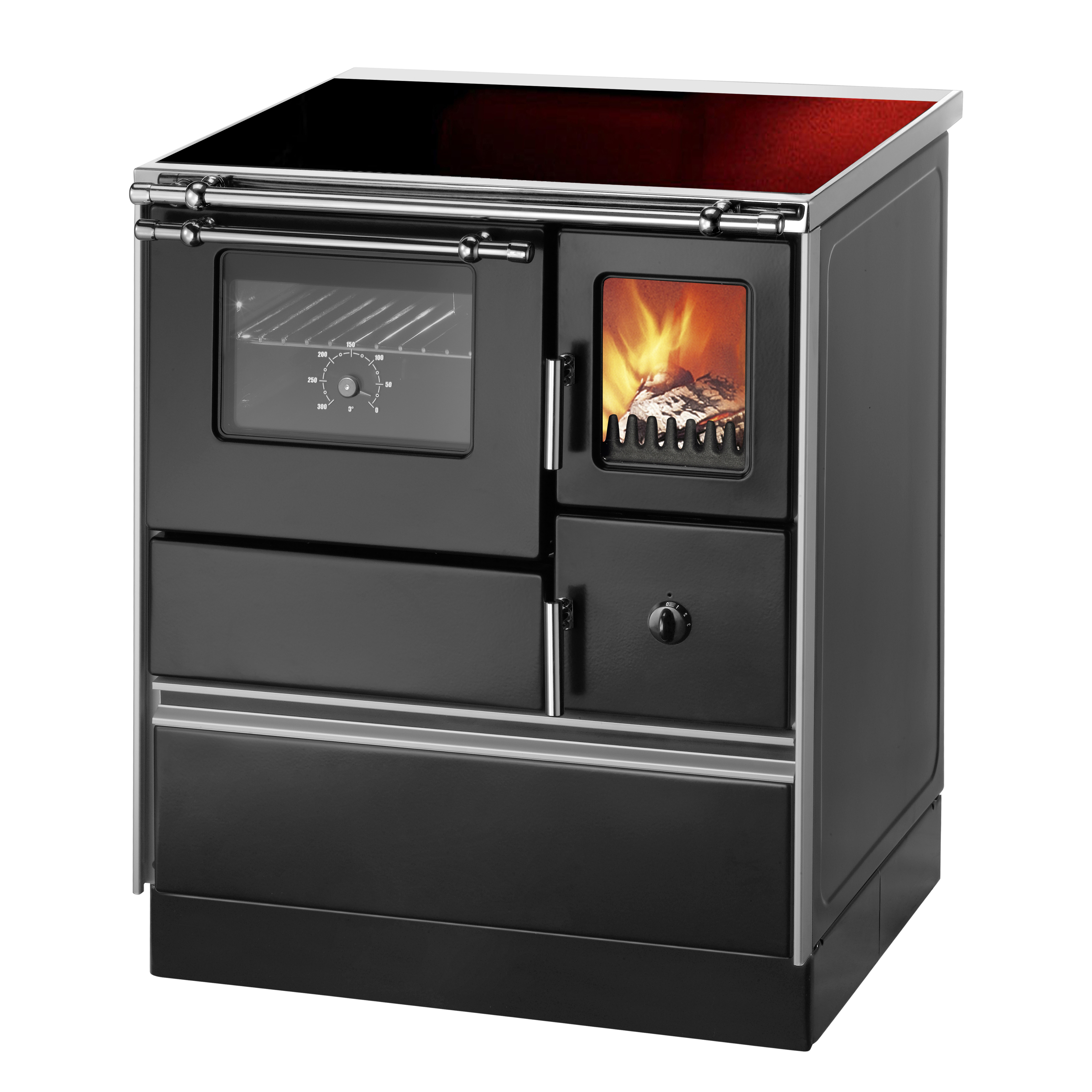 Westminster Holzherd Style 70, links, schwarz, Ceranplatte