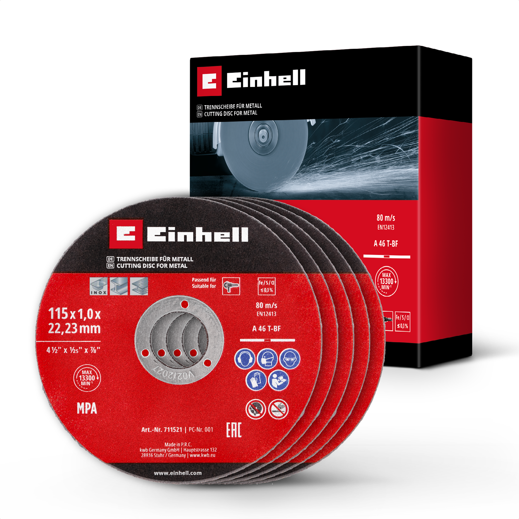 Einhell Gewebetrennscheiben-Set für Metall, gerade, extra du?nn, 5-tlg., Ø 115 x 1 mm
