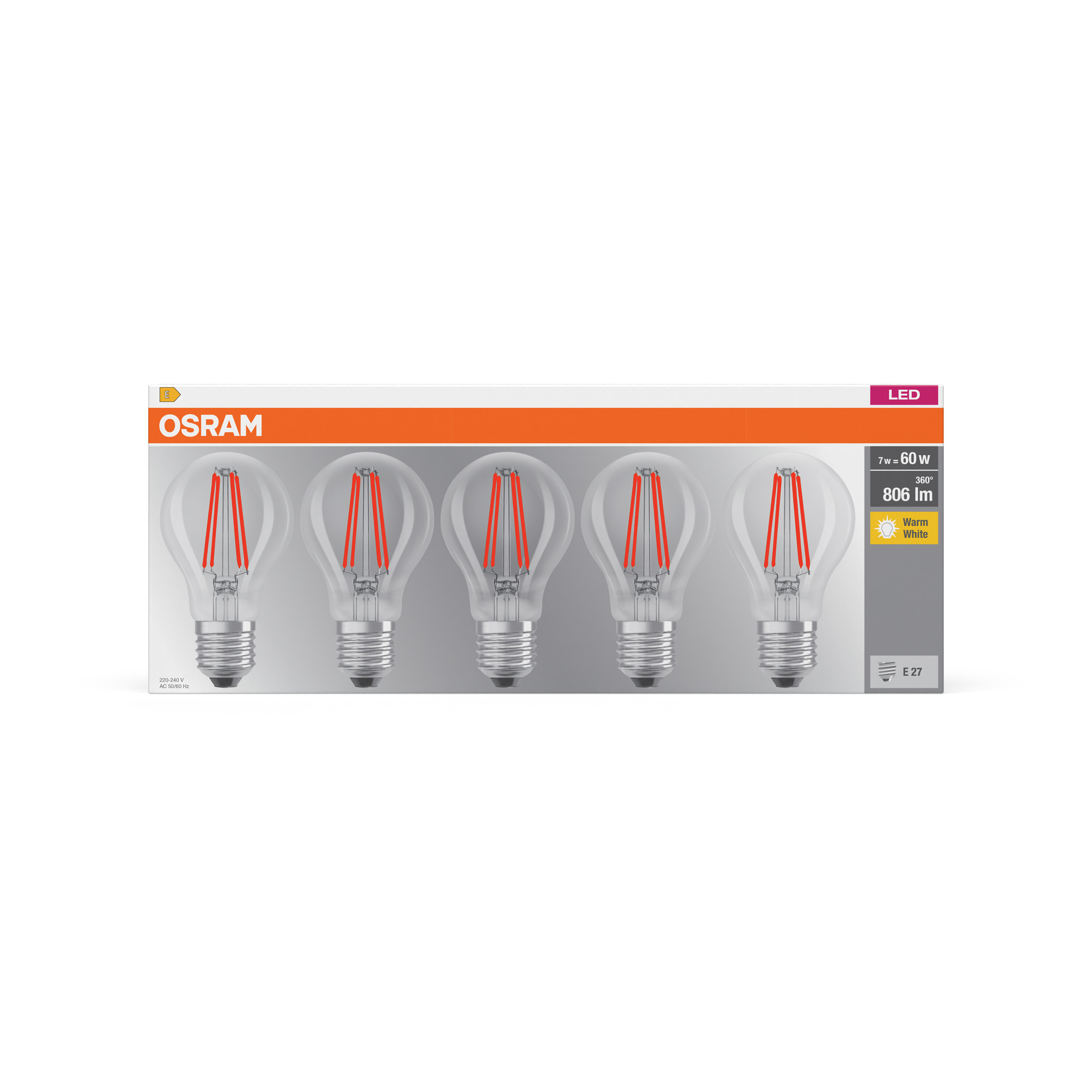 Osram LED Classic Lampe, warmweiß, E27, 5er-Pack
