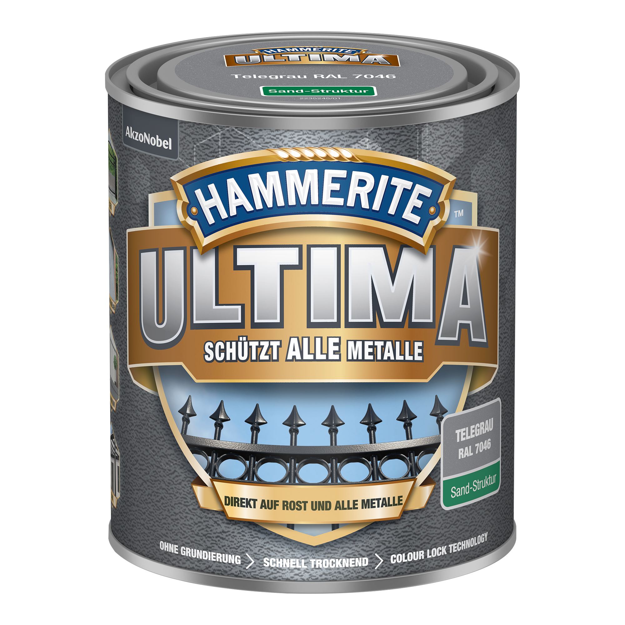 Hammerite Metallschutzlack Ultima Sandstruktur, telegrau, RAL7046, 750 ml Hammerite Metallschutzlack Ultima Sandstruktur, telegrau, RAL7046, 750 ml