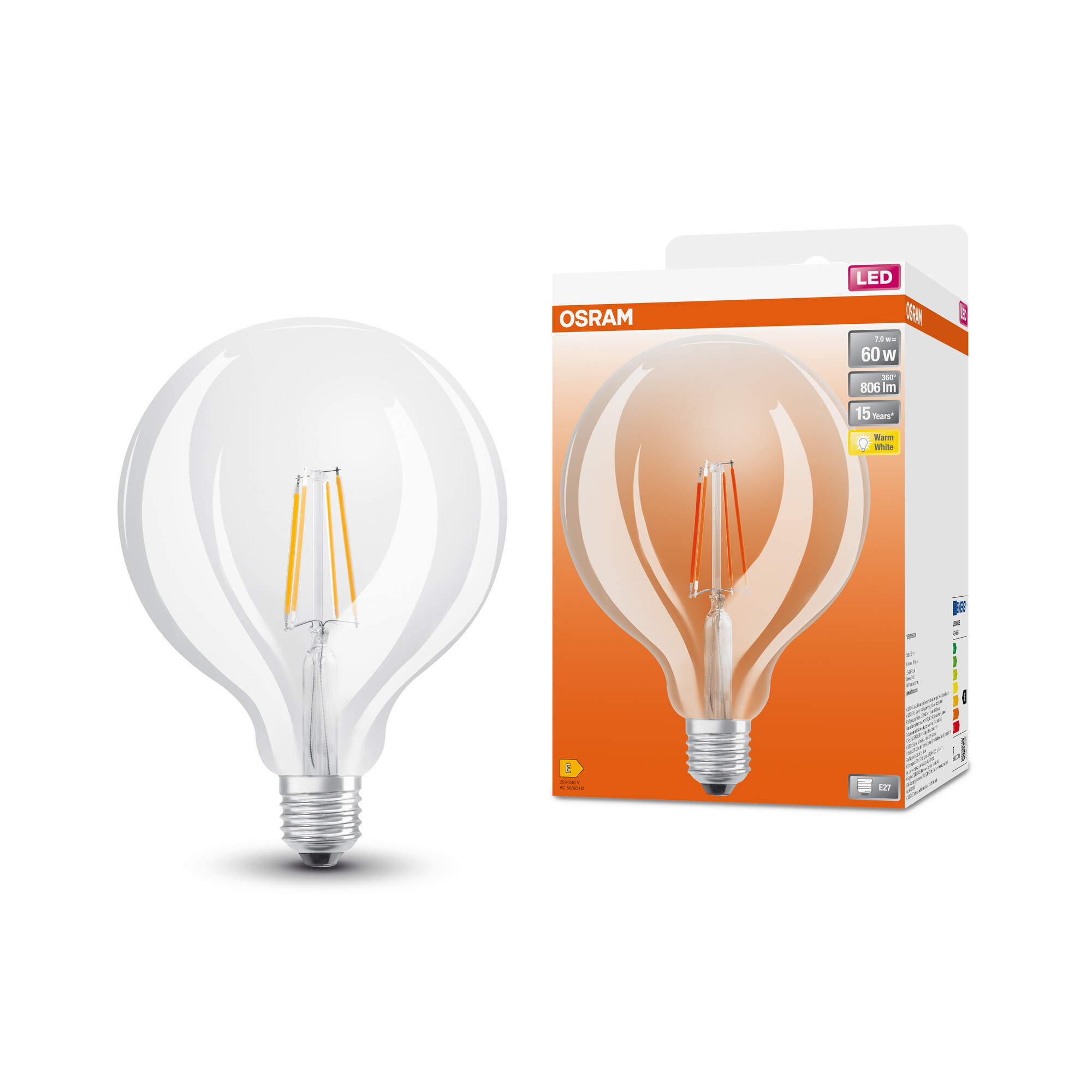 Osram LED Lampe Ballform, E27, warmweiß, klares Glas
