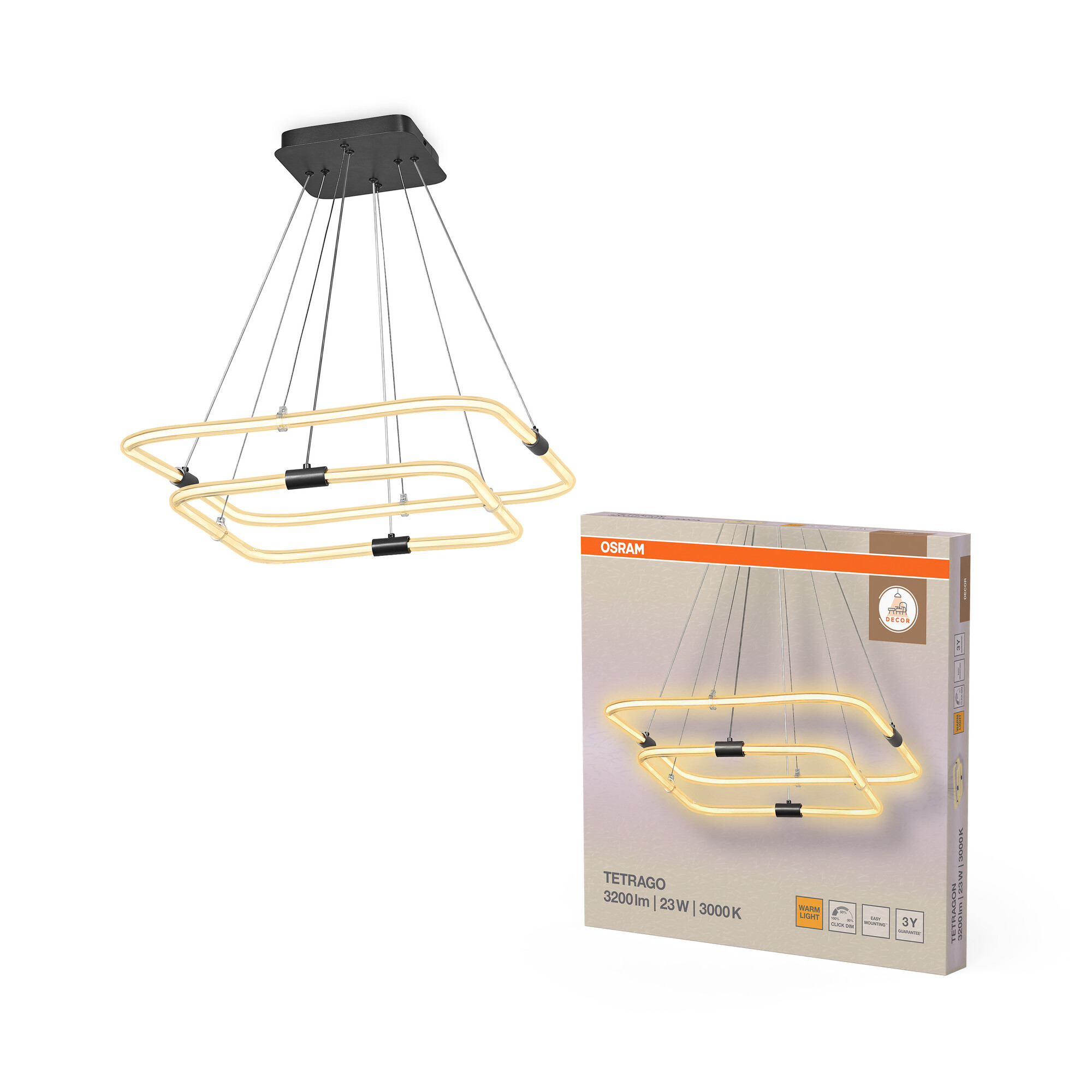 Osram Decor Tetragon Pendelleuchte, Warmweiß, 23W