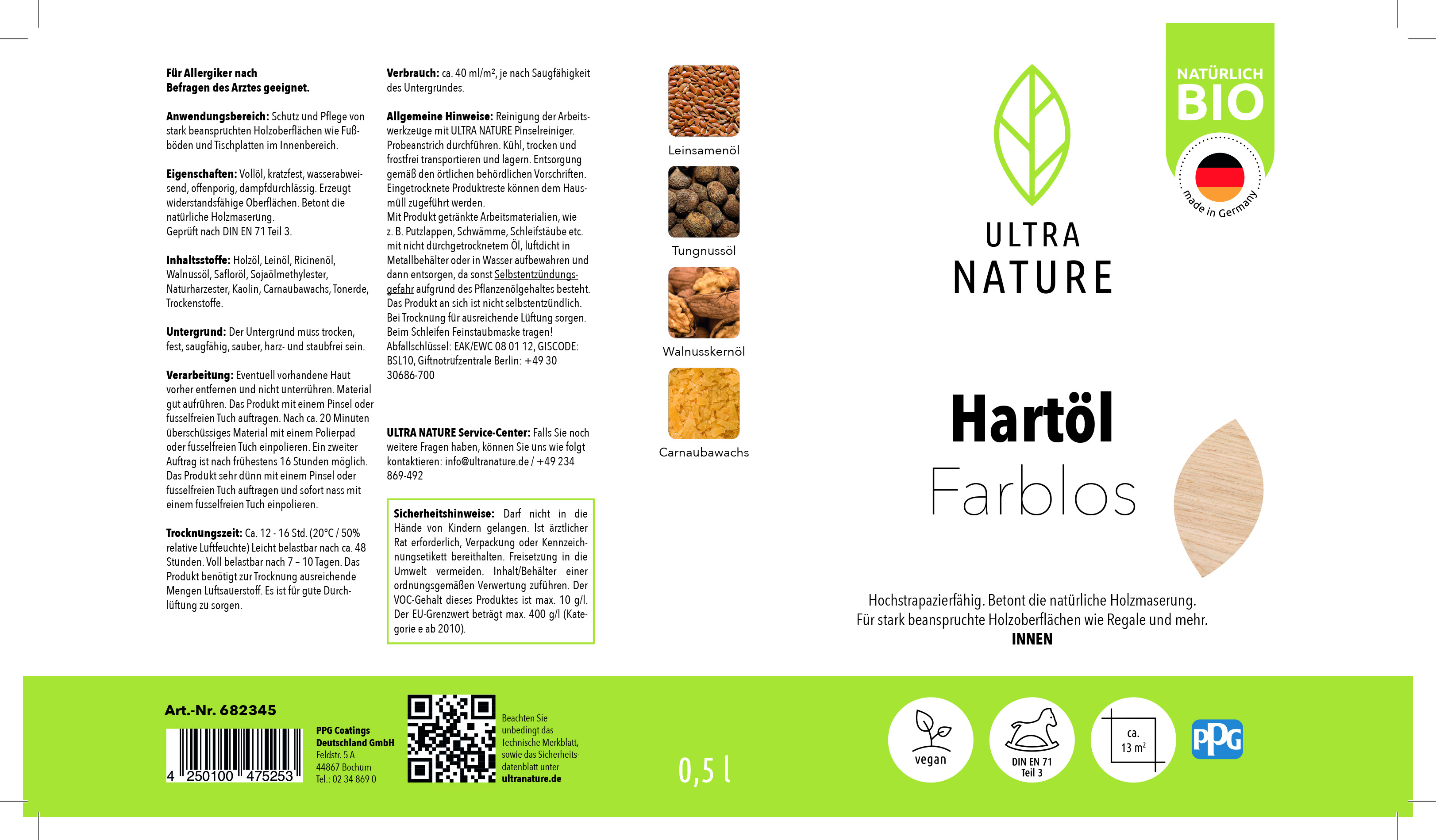 Ultra Nature Hartöl Farblos, 0,5 l Ultra Nature Hartöl Farblos, 0,5 l