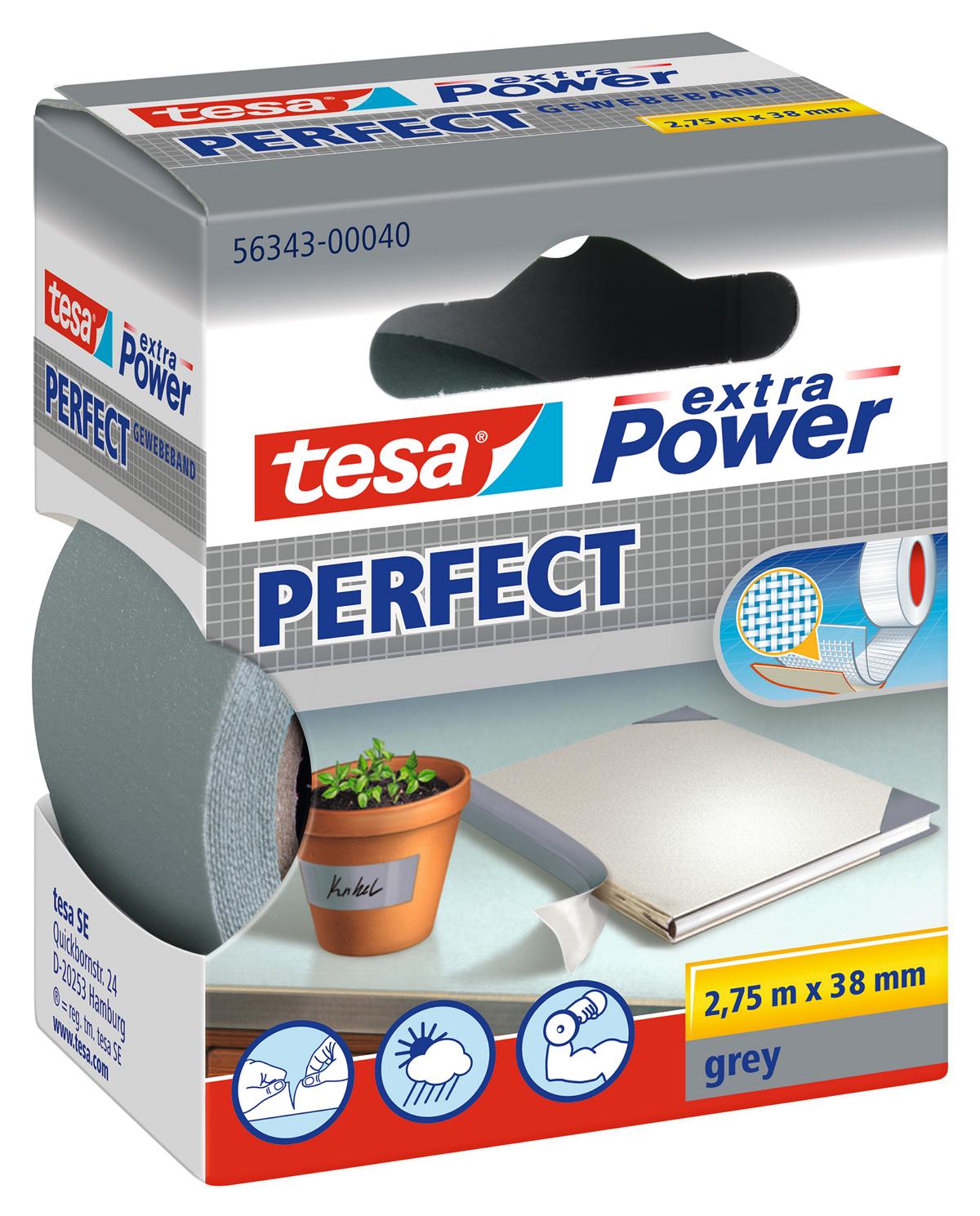 tesa_nart-563430004003_LI400_left tesa extra Power Perfect Gewebeband, grau, 2,75 m