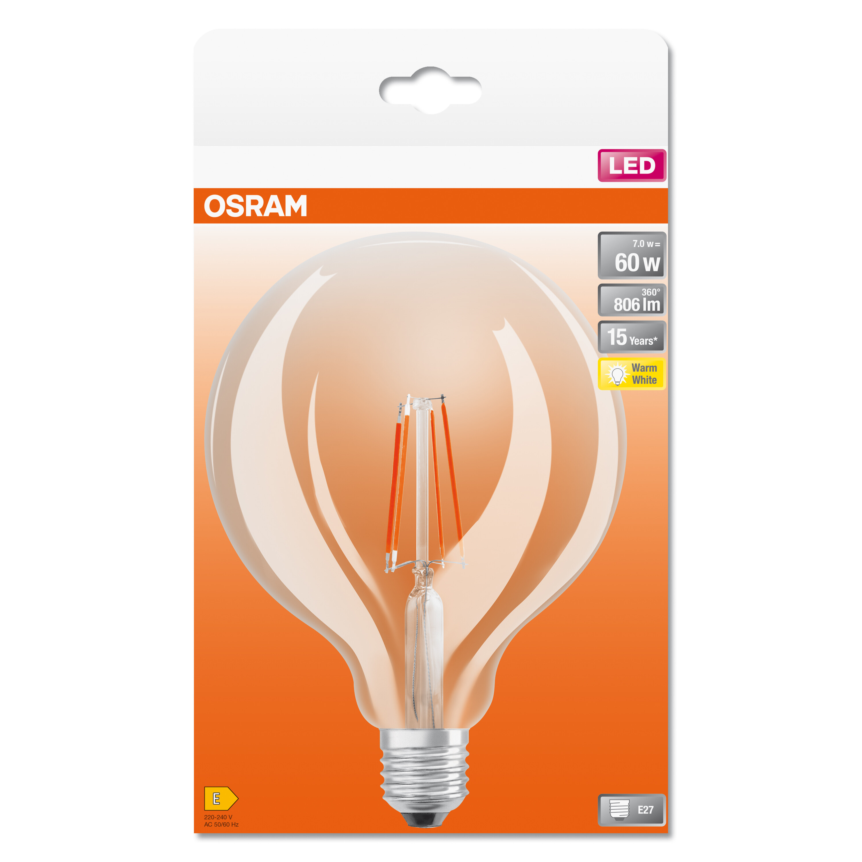 Osram LED Lampe Ballform, E27, warmweiß, klares Glas