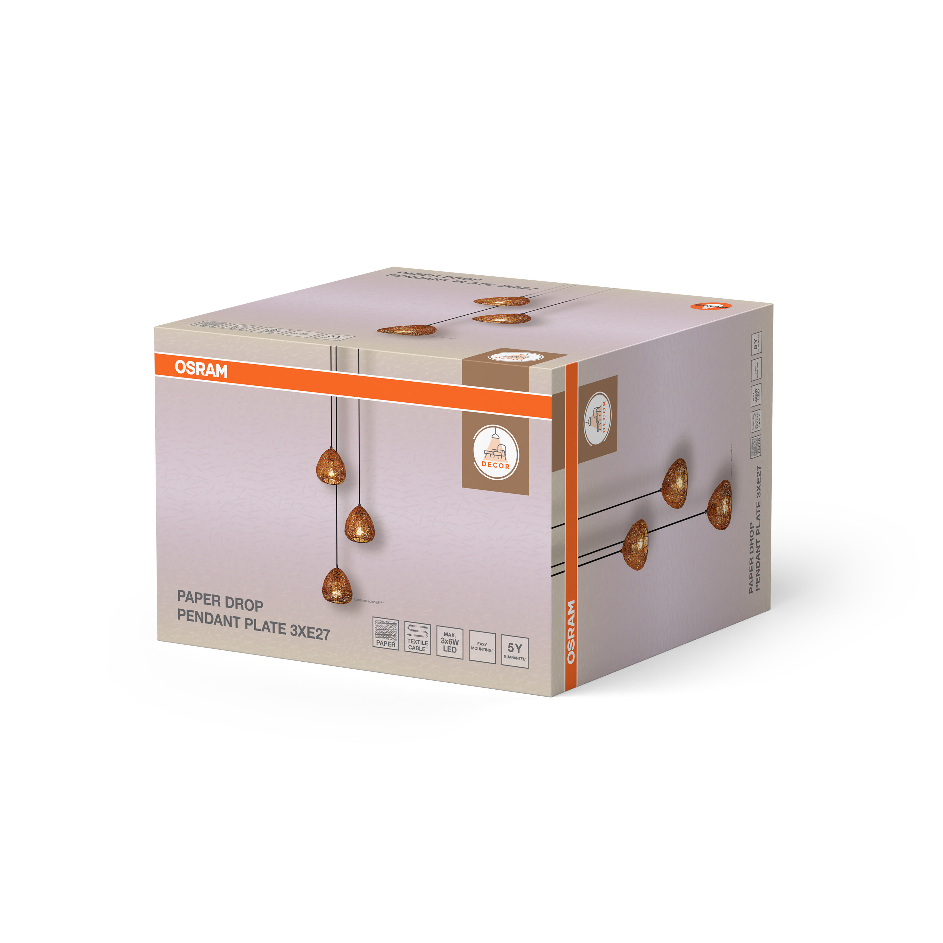 Osram Decor Pendelleuchte Plate, 3xE27, schwarz