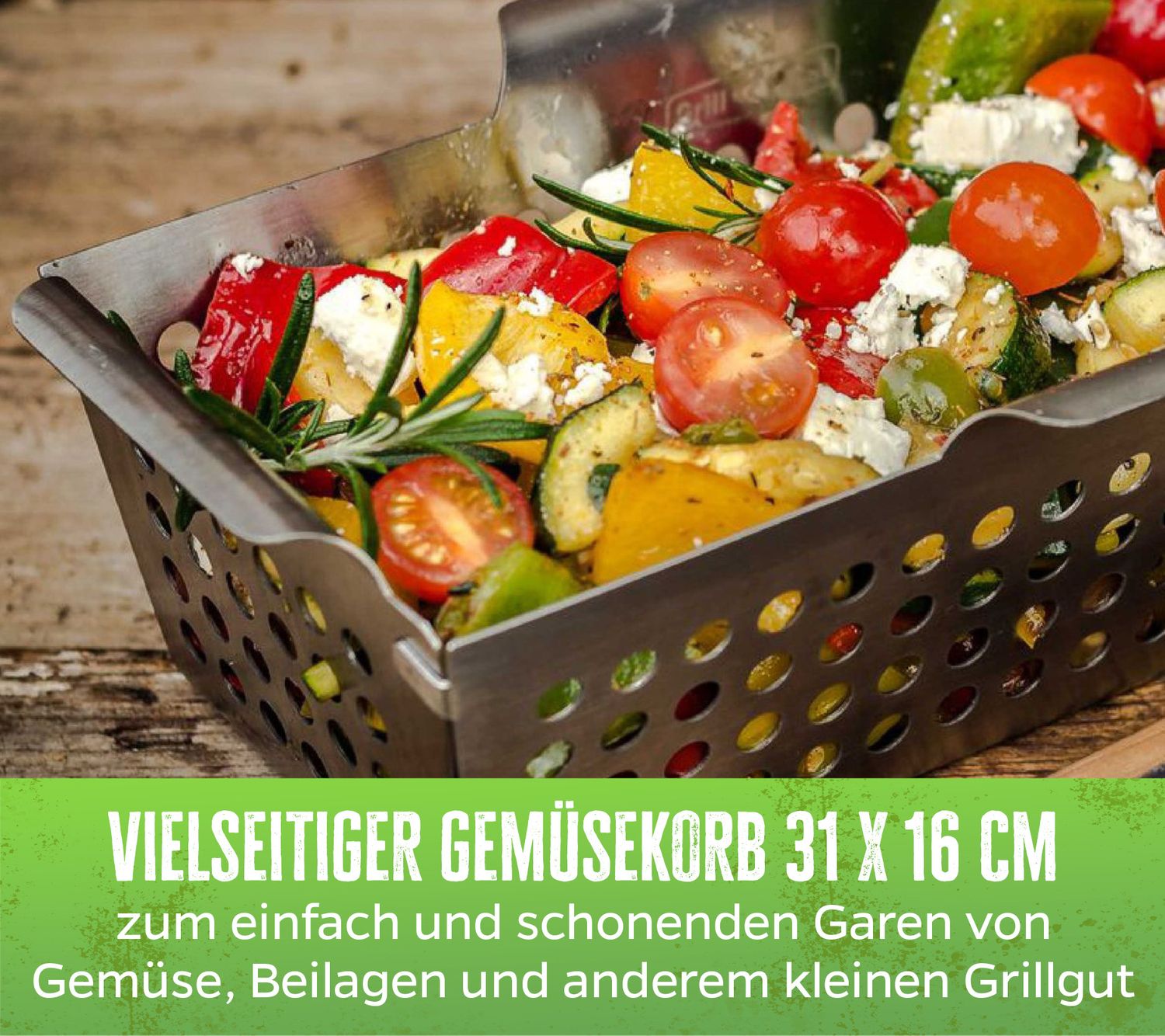 Grillfürst Edelstahl Gemüsekorb rechteckig, 27,5 cm x 13,5 cm x 8 cm