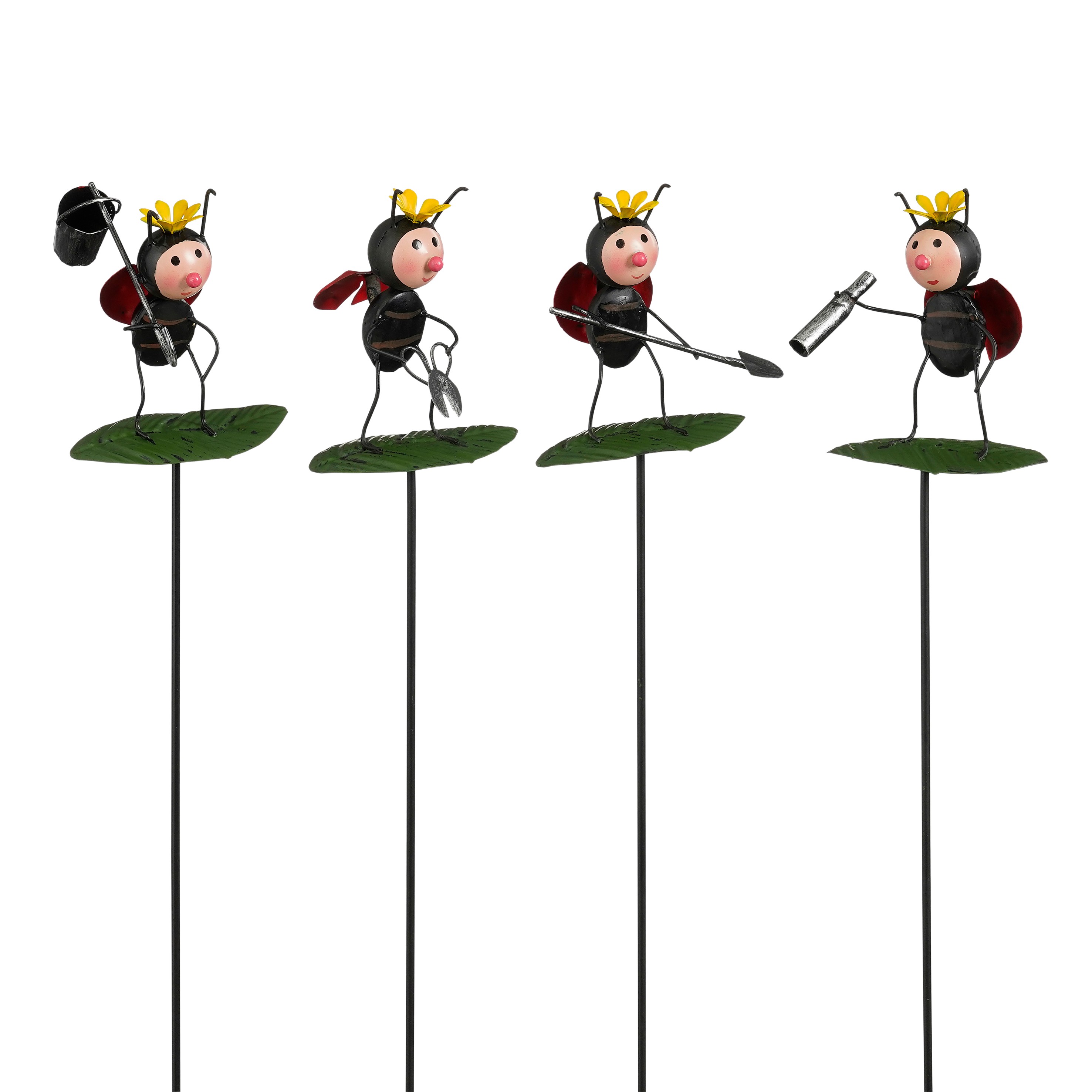 Mica Decorations Gartenstecker Marienkafer, rot, Sortiment 4, L8 x B6 x H47,5 cm